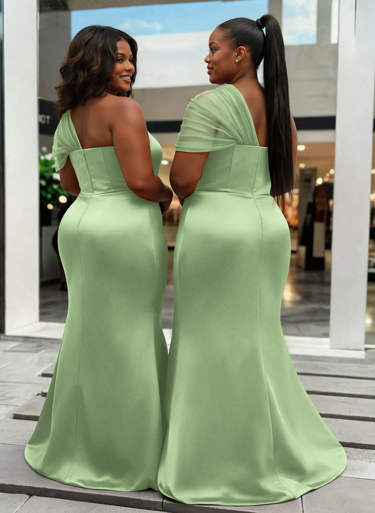 Trumpet/Mermaid One-Shoulder Sleeveless Satin/Tulle Bridesmaid Dresses, product image 436