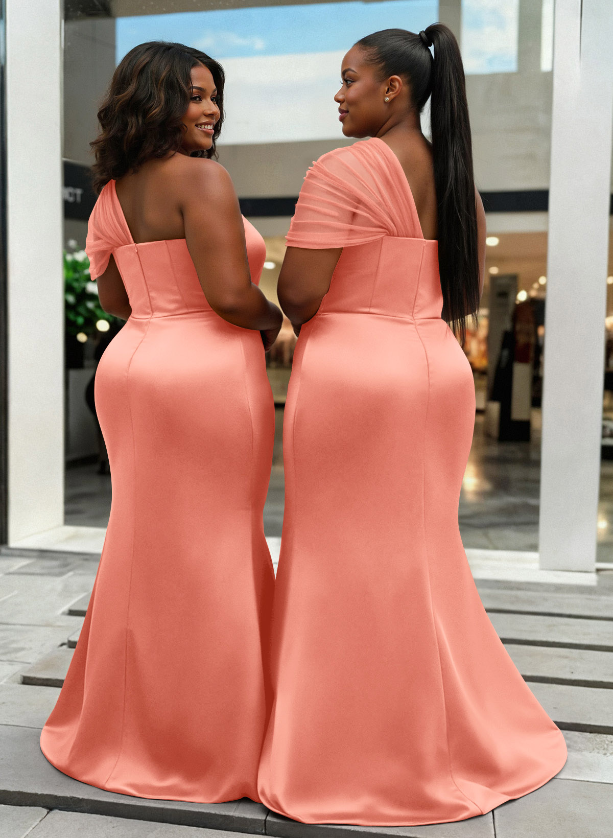 Trumpet/Mermaid One-Shoulder Sleeveless Satin/Tulle Bridesmaid Dresses, product image 388