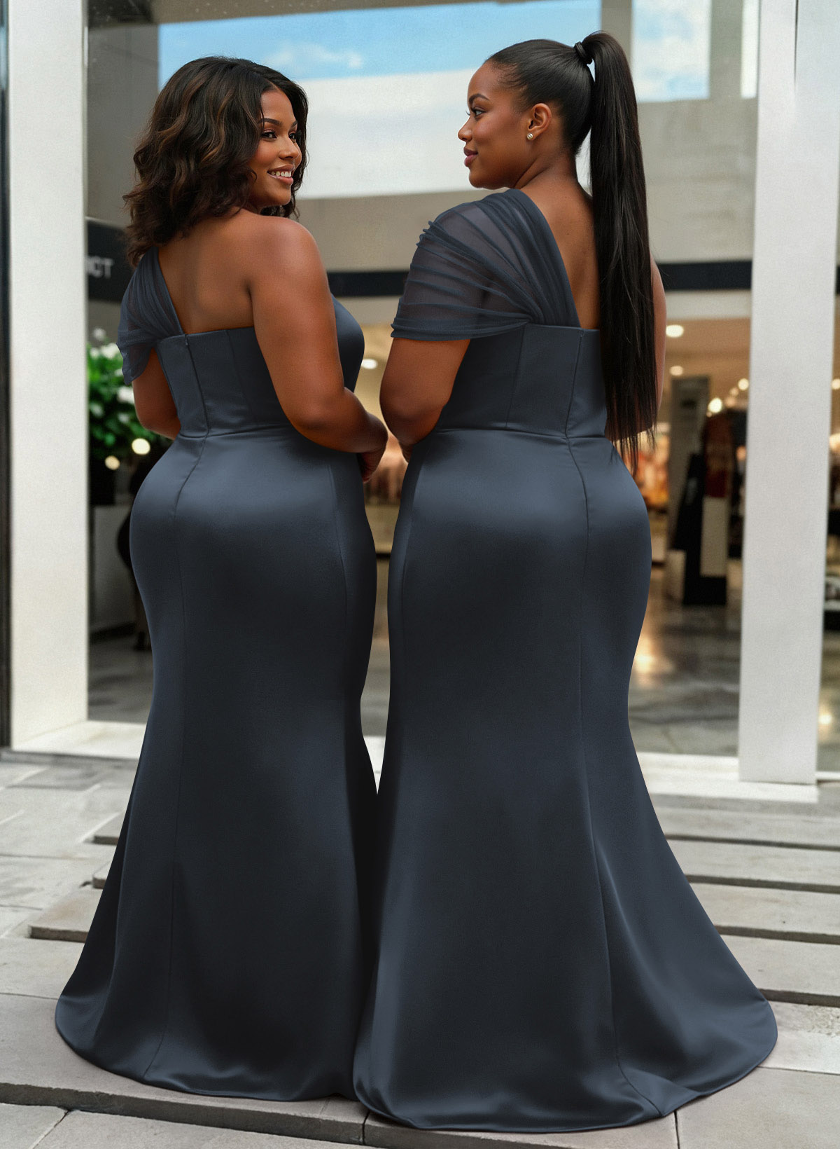 Trumpet/Mermaid One-Shoulder Sleeveless Satin/Tulle Bridesmaid Dresses, product image 354