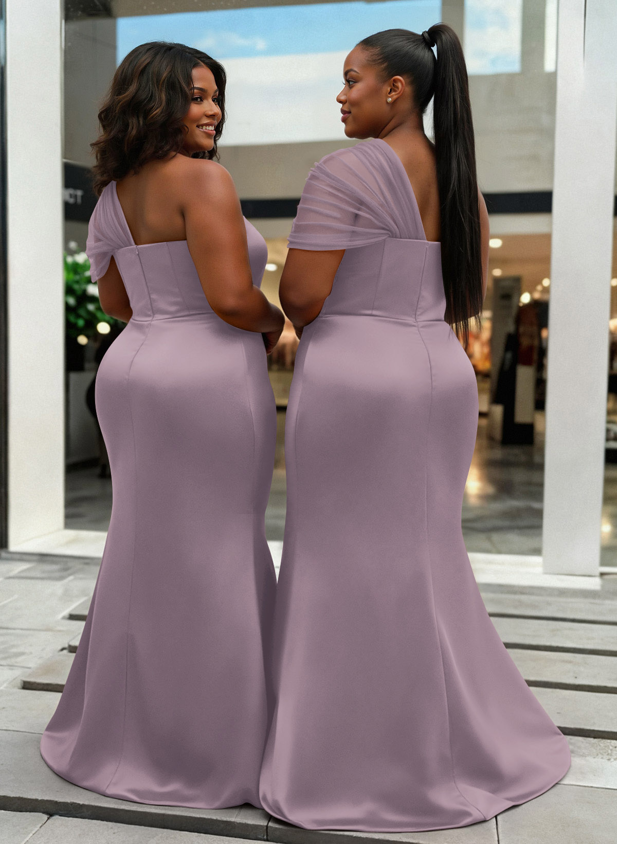 Trumpet/Mermaid One-Shoulder Sleeveless Satin/Tulle Bridesmaid Dresses, product image 414