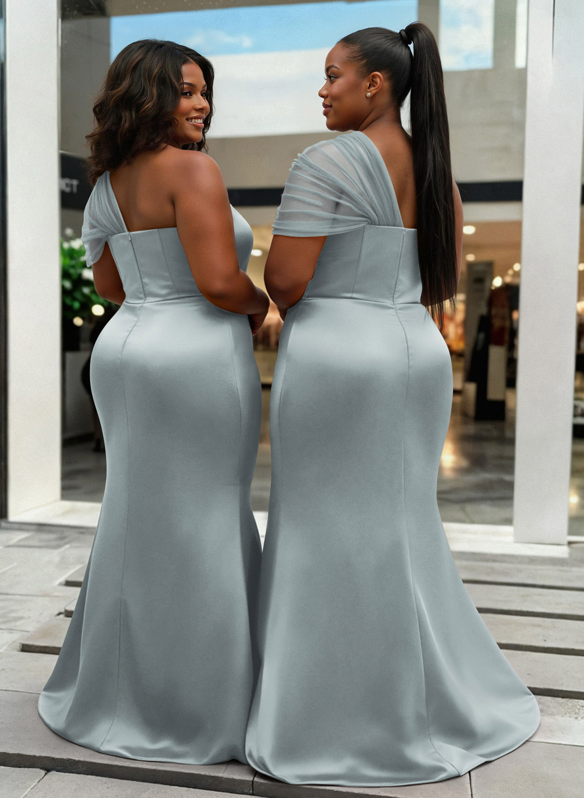 Trumpet/Mermaid One-Shoulder Sleeveless Satin/Tulle Bridesmaid Dresses, product image 364