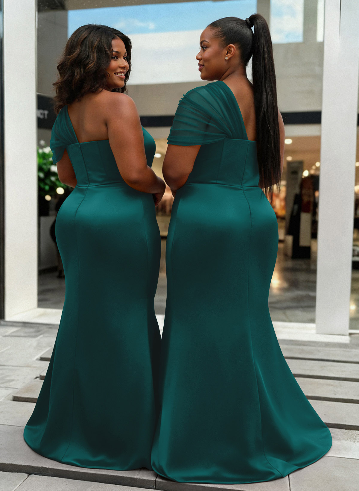 Trumpet/Mermaid One-Shoulder Sleeveless Satin/Tulle Bridesmaid Dresses, product image 440