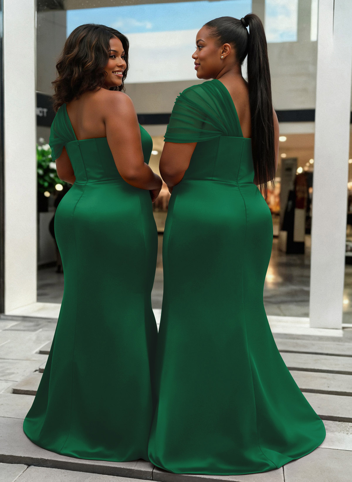 Trumpet/Mermaid One-Shoulder Sleeveless Satin/Tulle Bridesmaid Dresses, product image 444