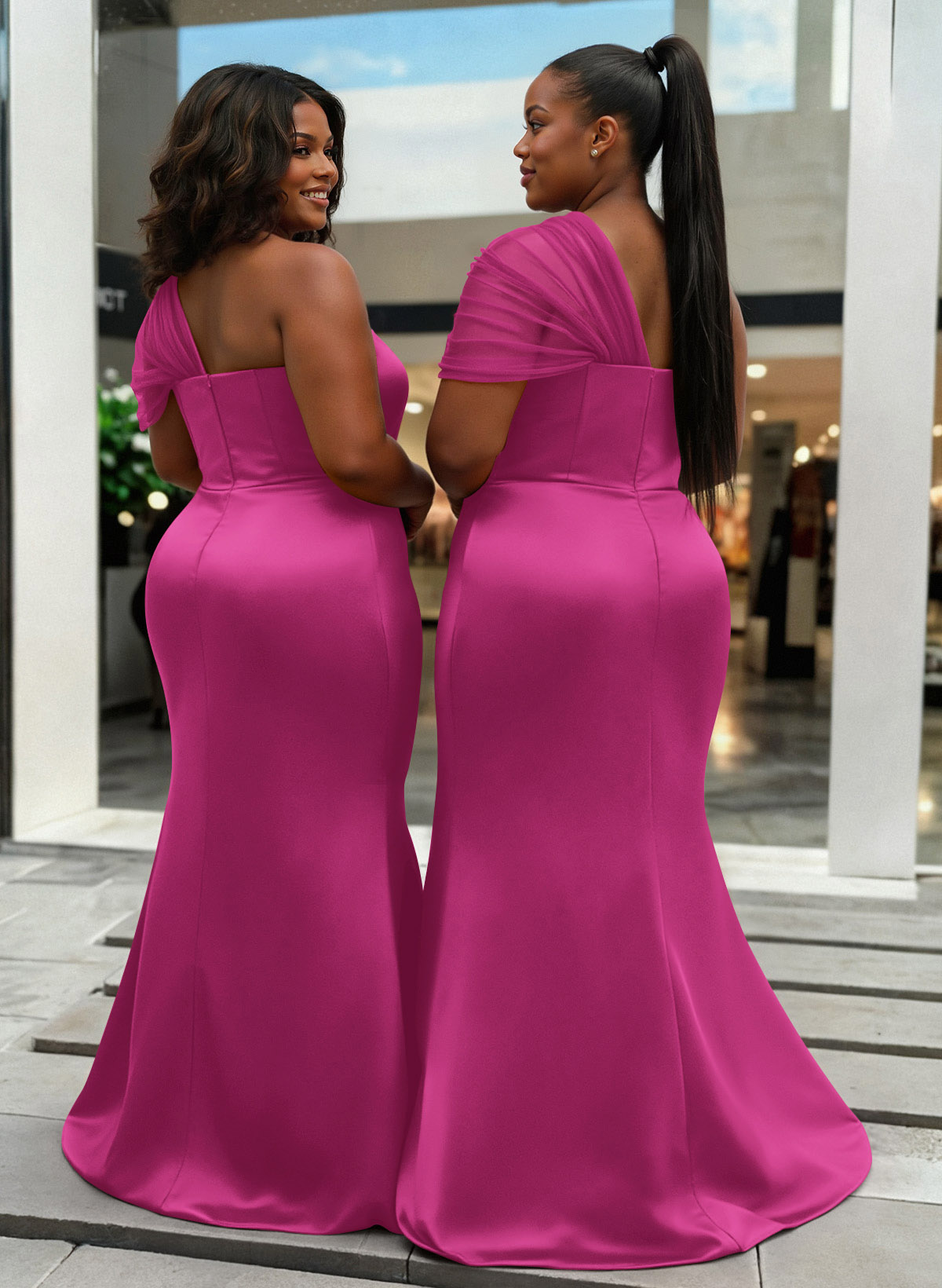 Trumpet/Mermaid One-Shoulder Sleeveless Satin/Tulle Bridesmaid Dresses, product image 376