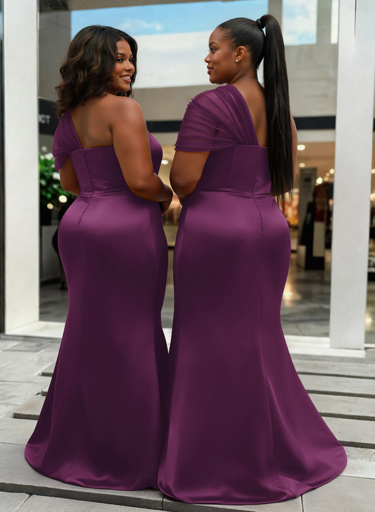 Trumpet/Mermaid One-Shoulder Sleeveless Satin/Tulle Bridesmaid Dresses, product image 412