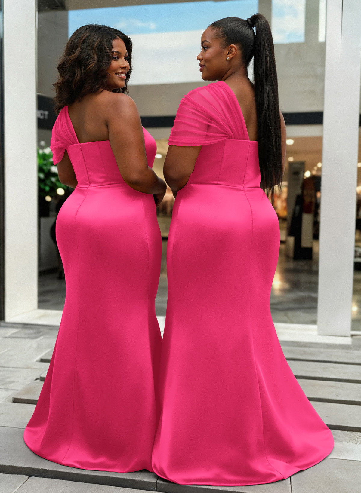 Trumpet/Mermaid One-Shoulder Sleeveless Satin/Tulle Bridesmaid Dresses, product image 378