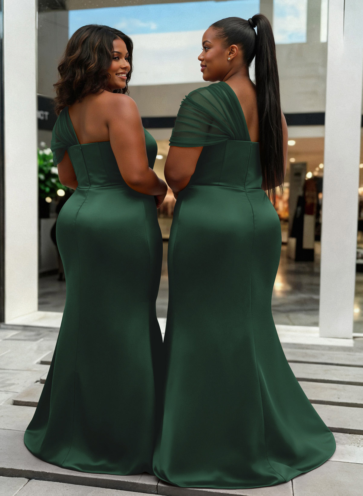 Trumpet/Mermaid One-Shoulder Sleeveless Satin/Tulle Bridesmaid Dresses, product image 430