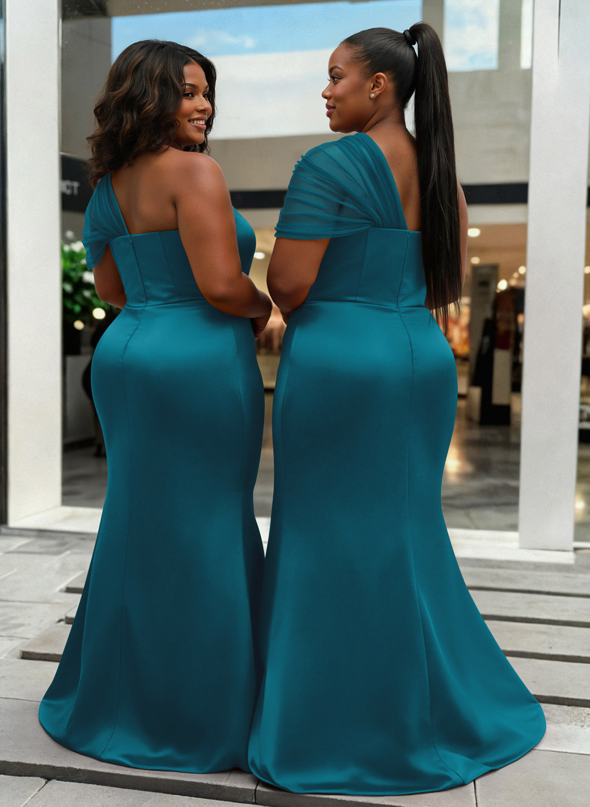 Trumpet/Mermaid One-Shoulder Sleeveless Satin/Tulle Bridesmaid Dresses, product image 368