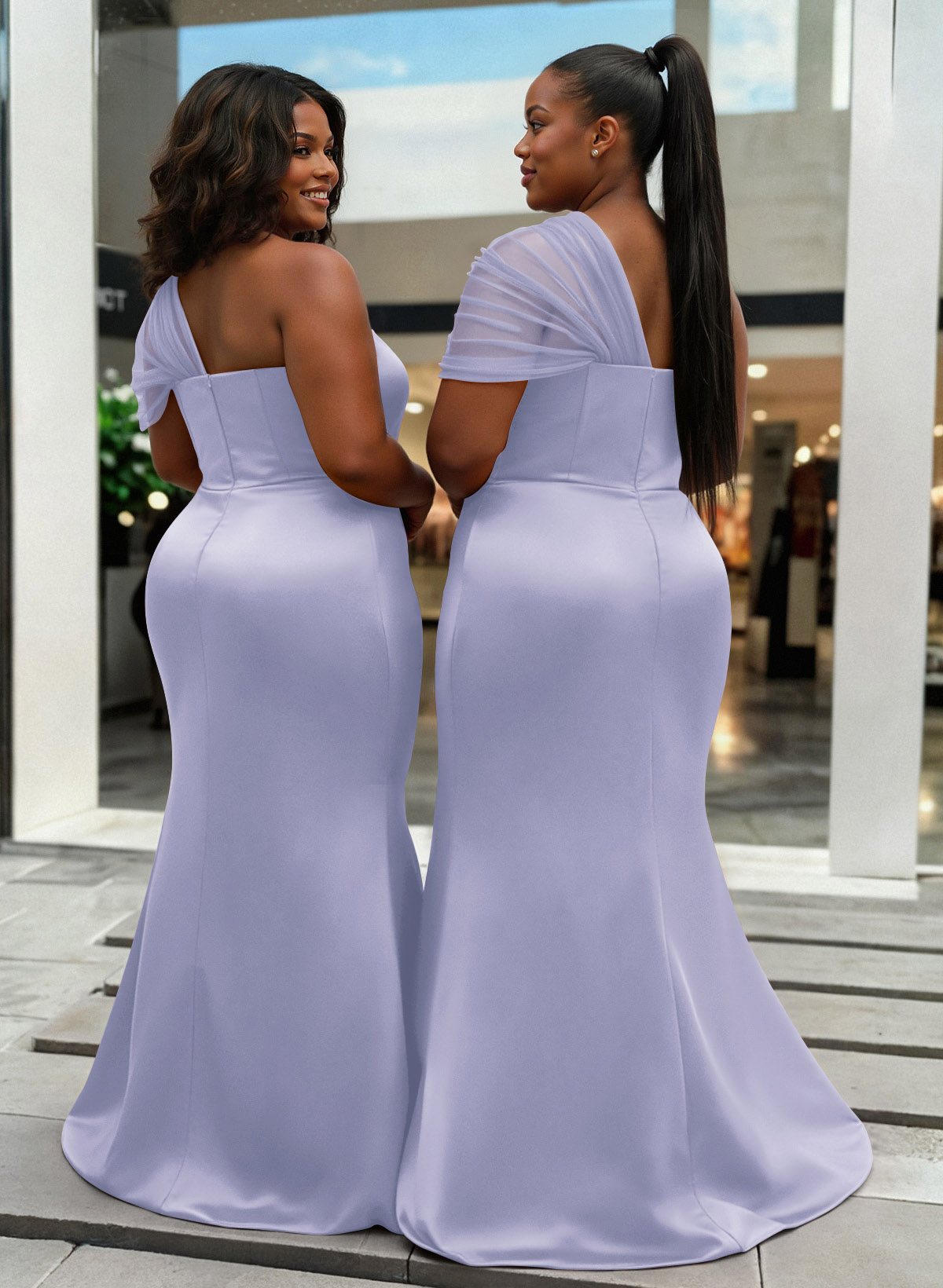 Trumpet/Mermaid One-Shoulder Sleeveless Satin/Tulle Bridesmaid Dresses, product image 426