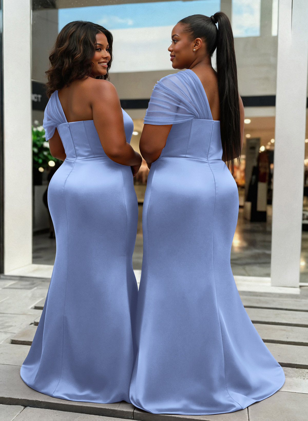 Trumpet/Mermaid One-Shoulder Sleeveless Satin/Tulle Bridesmaid Dresses, product image 374