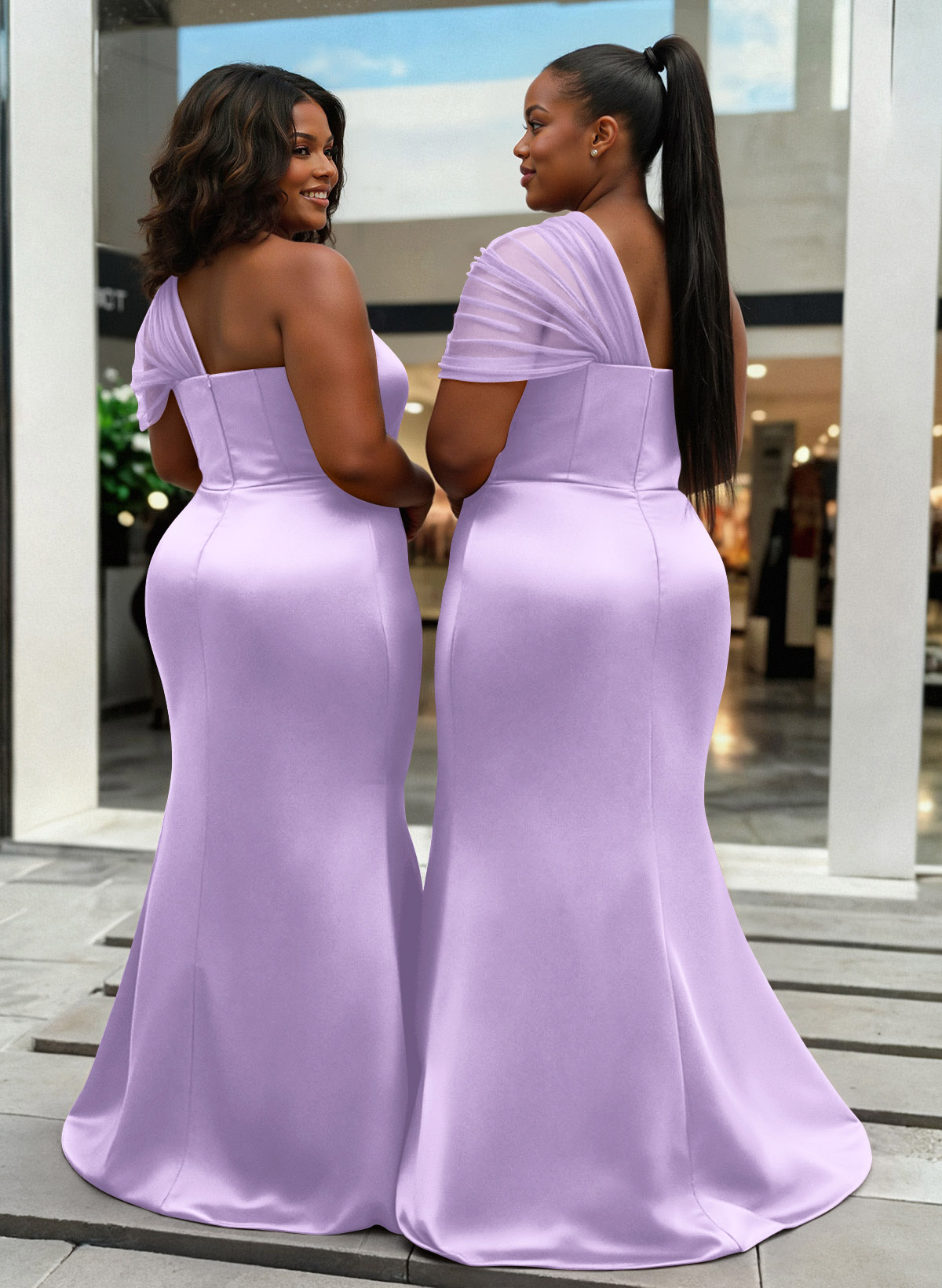 Trumpet/Mermaid One-Shoulder Sleeveless Satin/Tulle Bridesmaid Dresses, product image 424