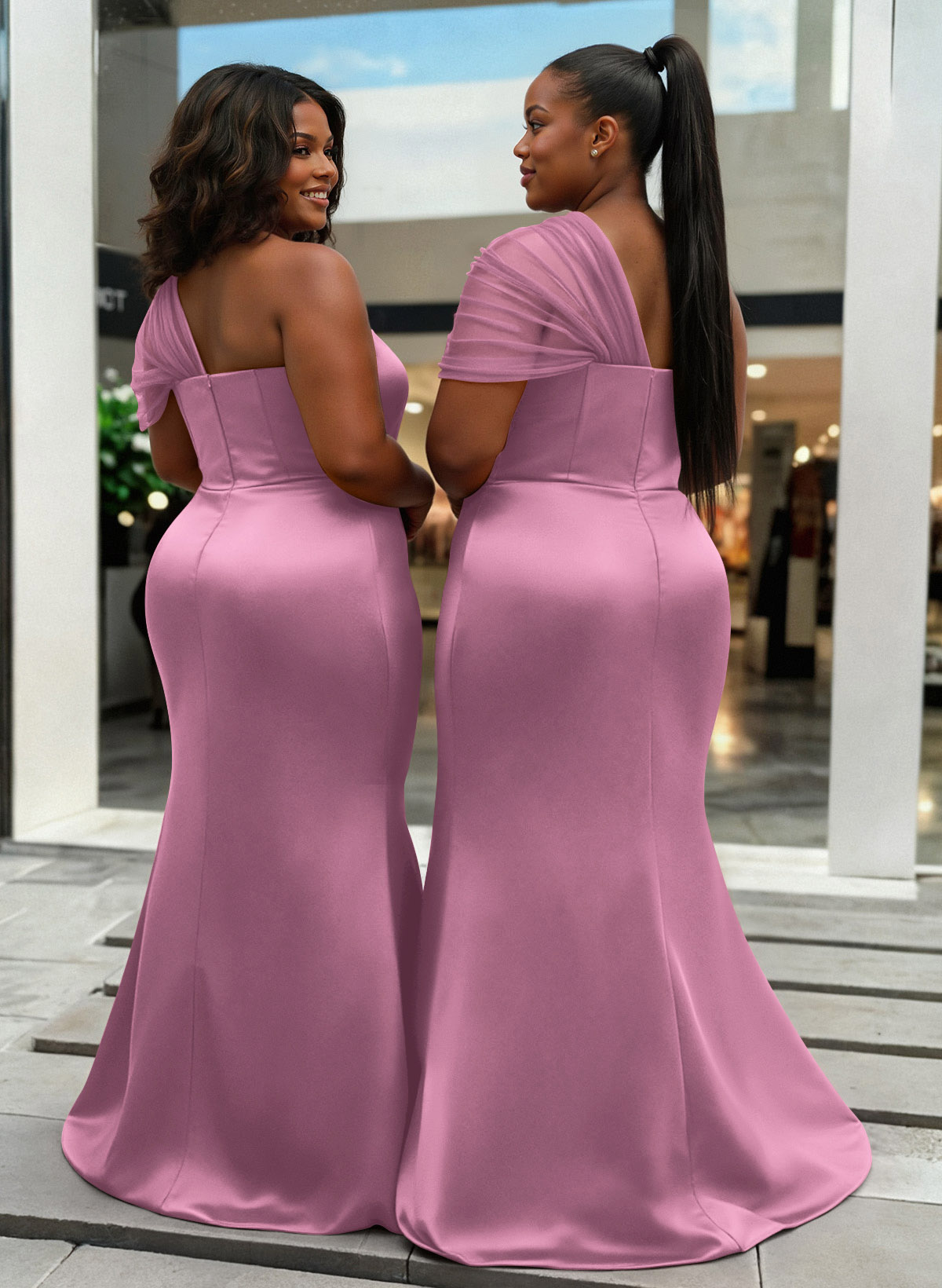 Trumpet/Mermaid One-Shoulder Sleeveless Satin/Tulle Bridesmaid Dresses, product image 422
