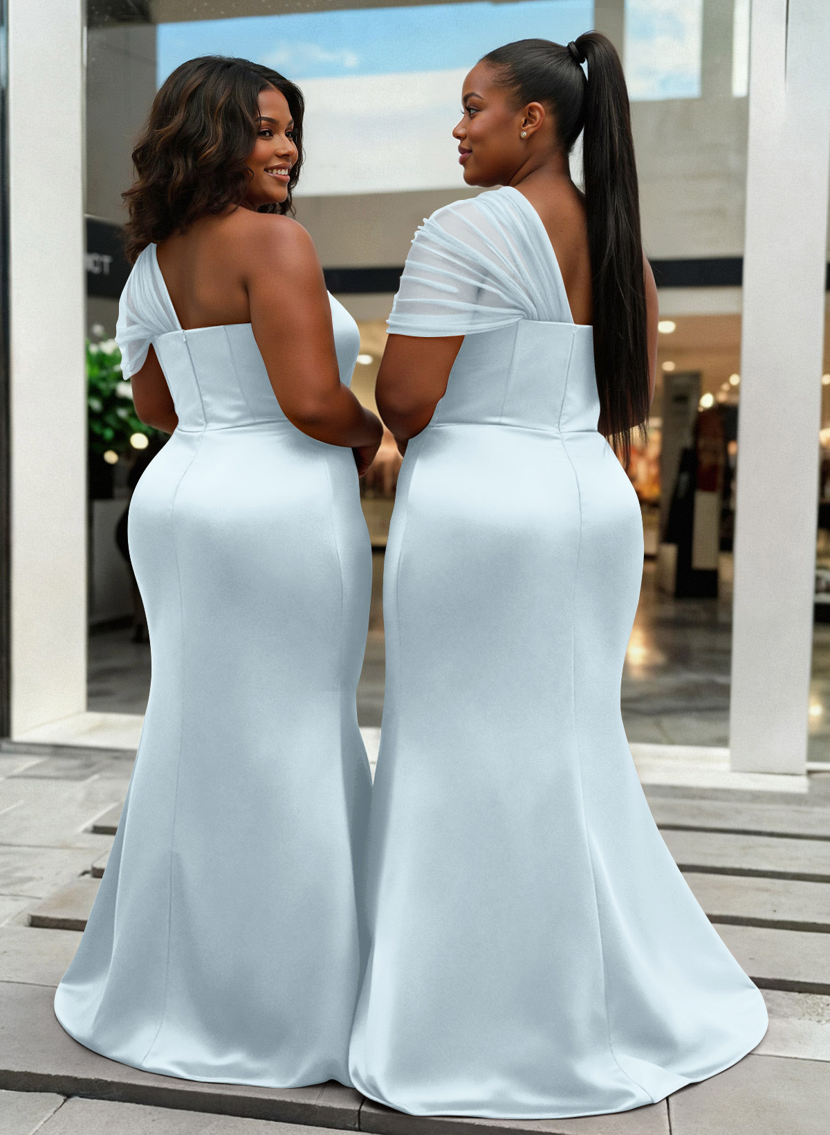 Trumpet/Mermaid One-Shoulder Sleeveless Satin/Tulle Bridesmaid Dresses, product image 450