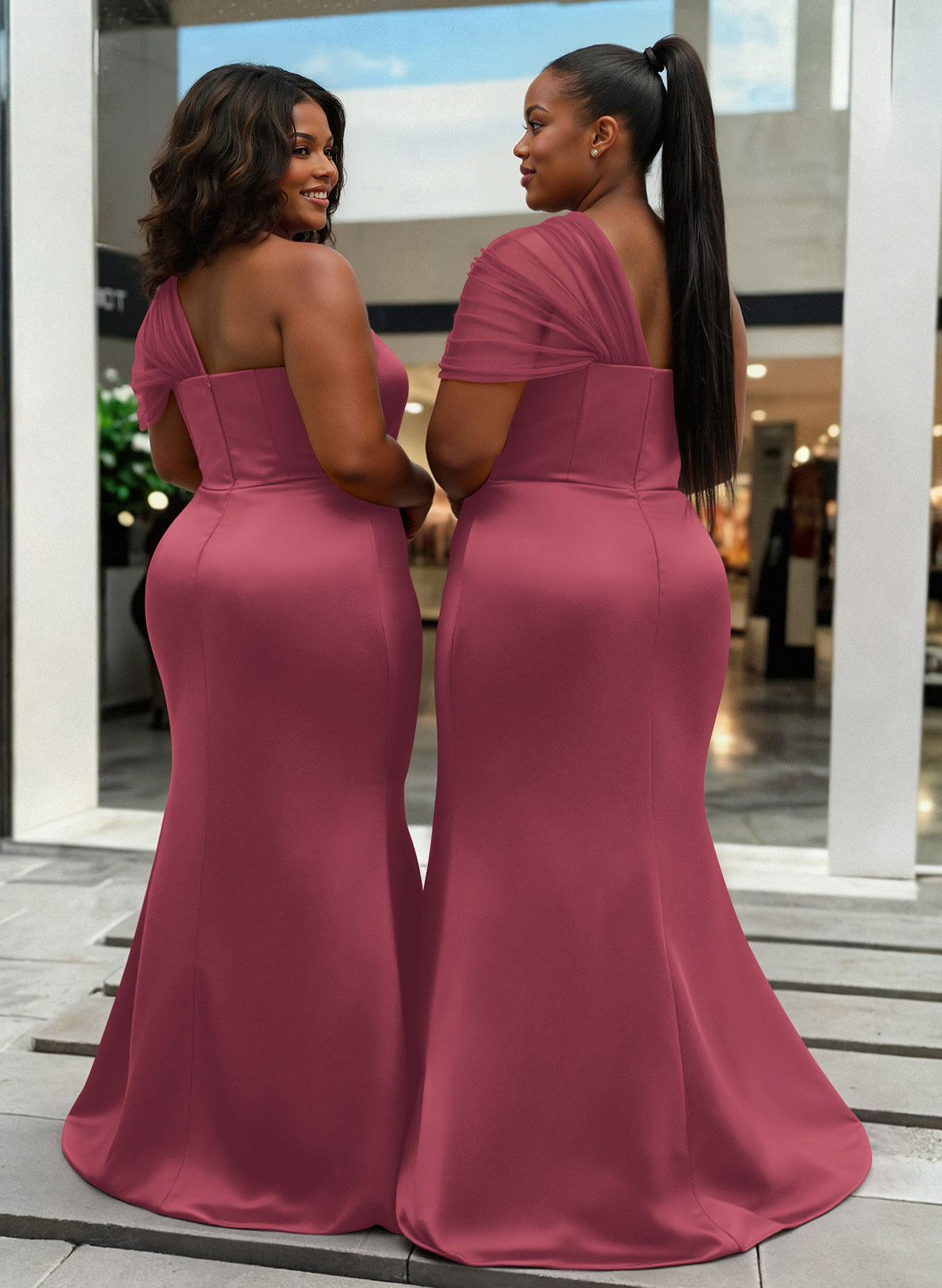 Trumpet/Mermaid One-Shoulder Sleeveless Satin/Tulle Bridesmaid Dresses, product image 402