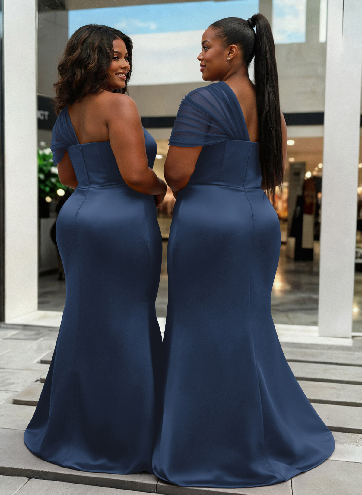 Trumpet/Mermaid One-Shoulder Sleeveless Satin/Tulle Bridesmaid Dresses, product image 356