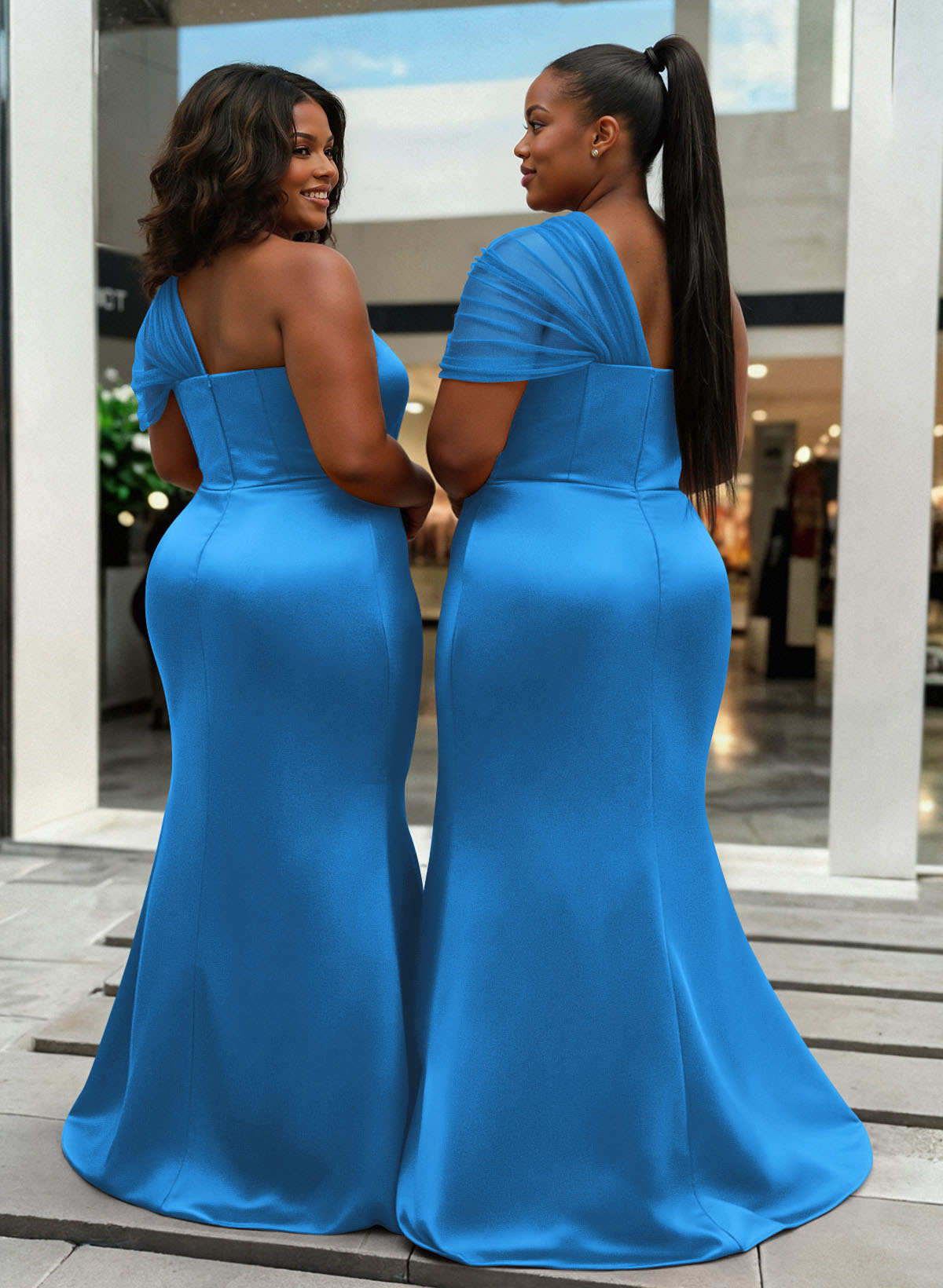 Trumpet/Mermaid One-Shoulder Sleeveless Satin/Tulle Bridesmaid Dresses, product image 372