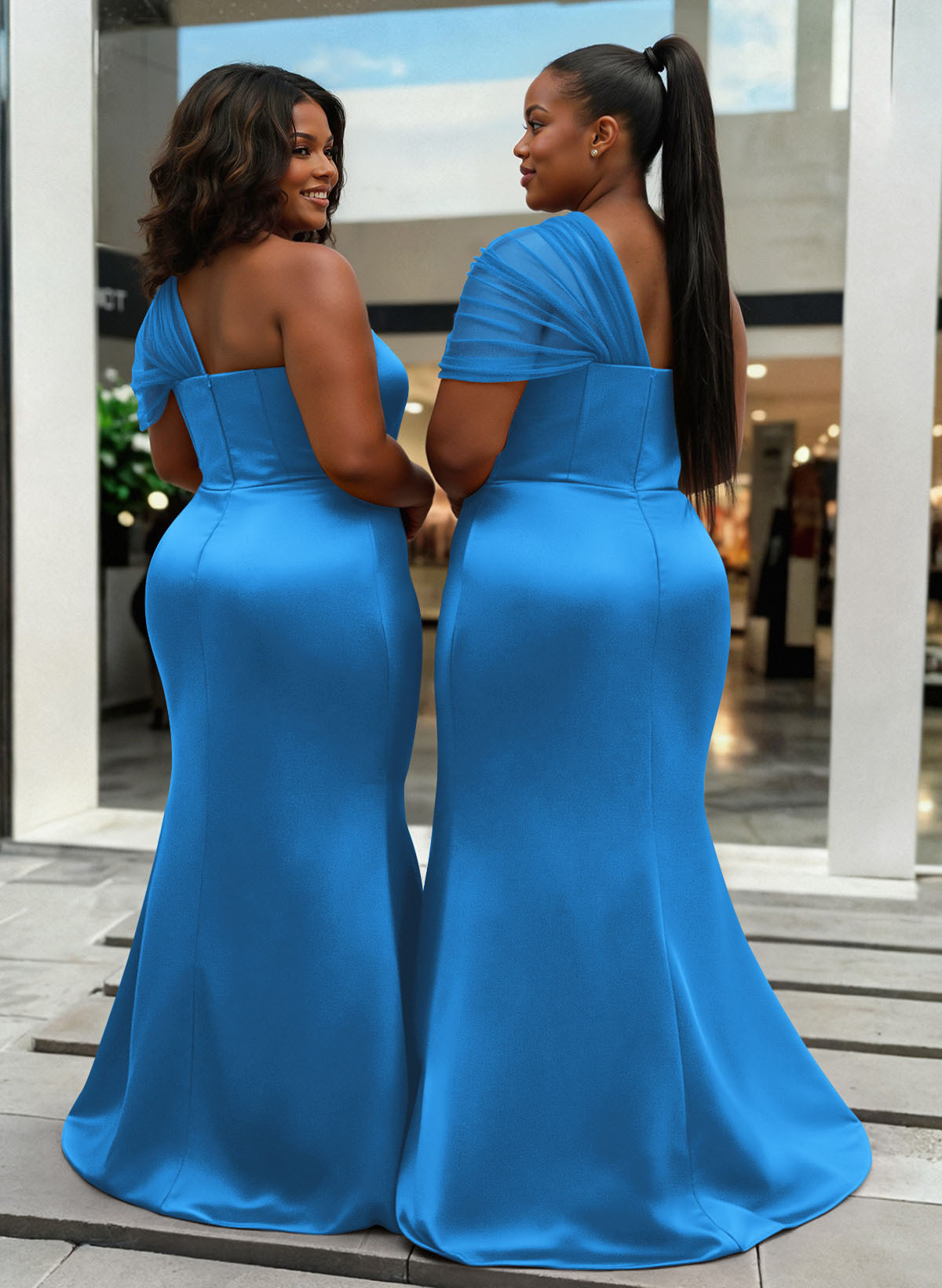Trumpet/Mermaid One-Shoulder Sleeveless Satin/Tulle Bridesmaid Dresses, product image 372