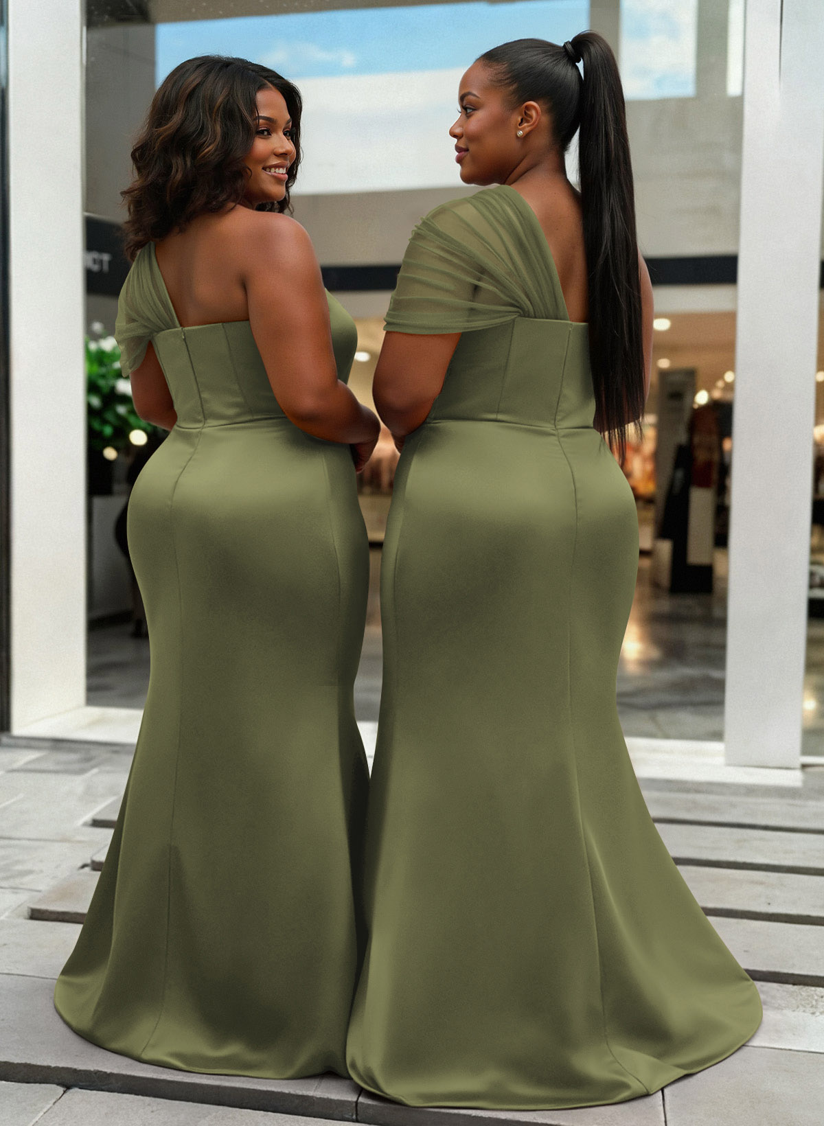 Trumpet/Mermaid One-Shoulder Sleeveless Satin/Tulle Bridesmaid Dresses, product image 442
