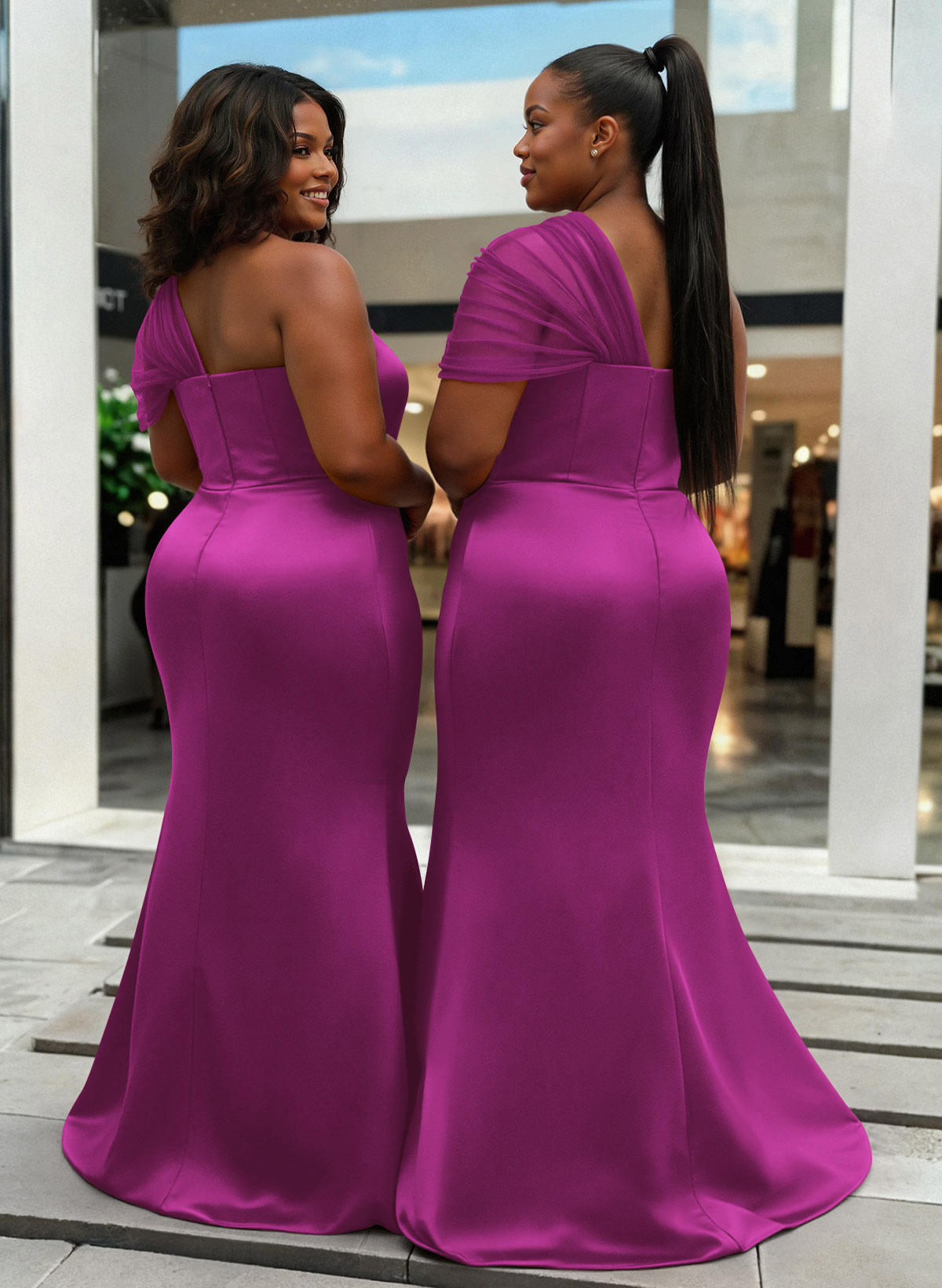 Trumpet/Mermaid One-Shoulder Sleeveless Satin/Tulle Bridesmaid Dresses, product image 408