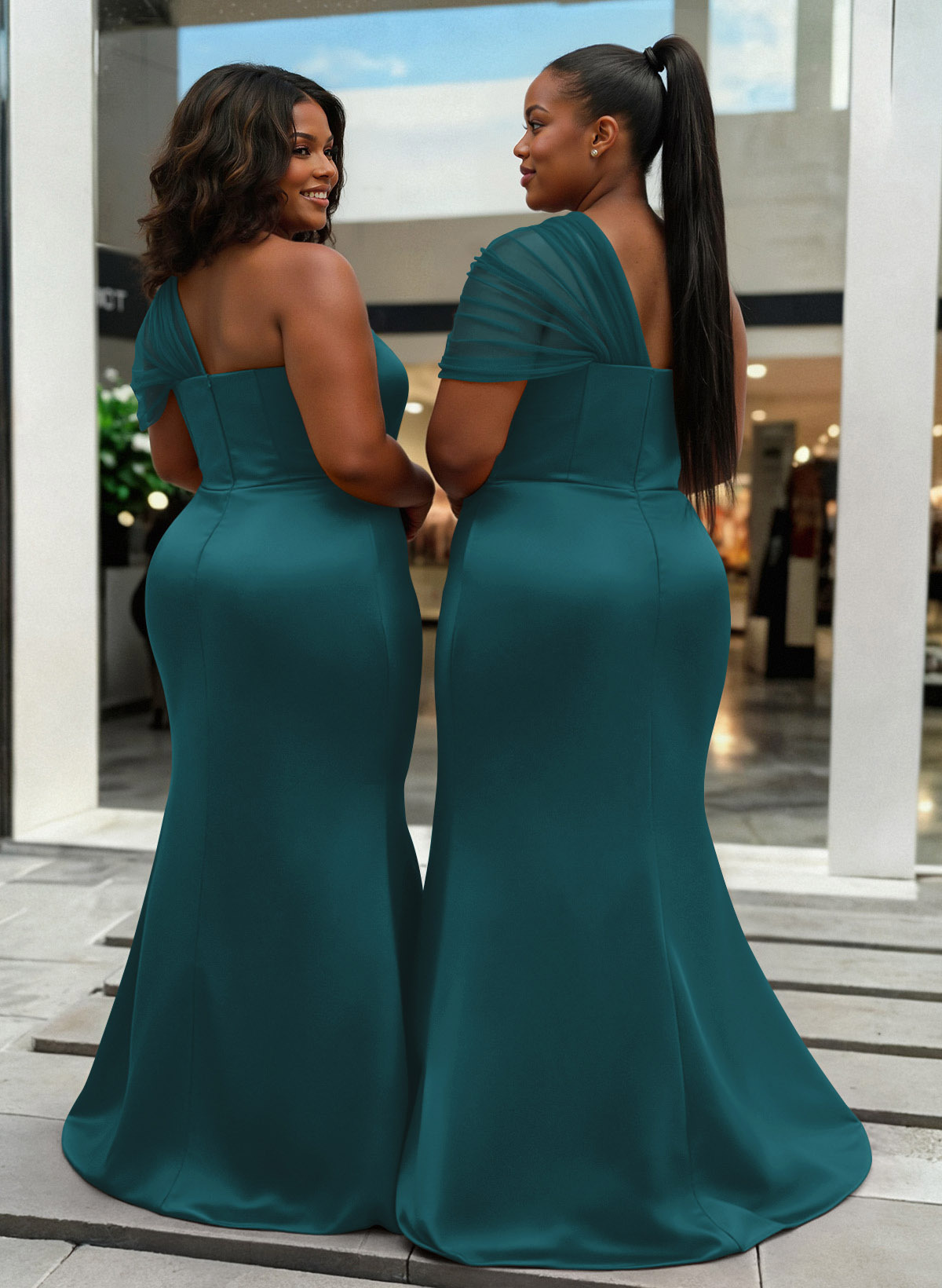 Trumpet/Mermaid One-Shoulder Sleeveless Satin/Tulle Bridesmaid Dresses, product image 438