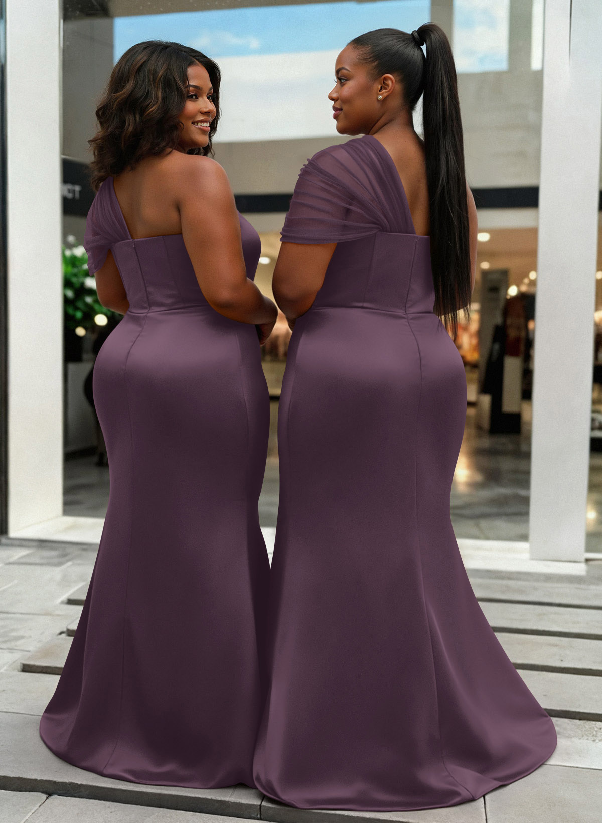 Trumpet/Mermaid One-Shoulder Sleeveless Satin/Tulle Bridesmaid Dresses, product image 428