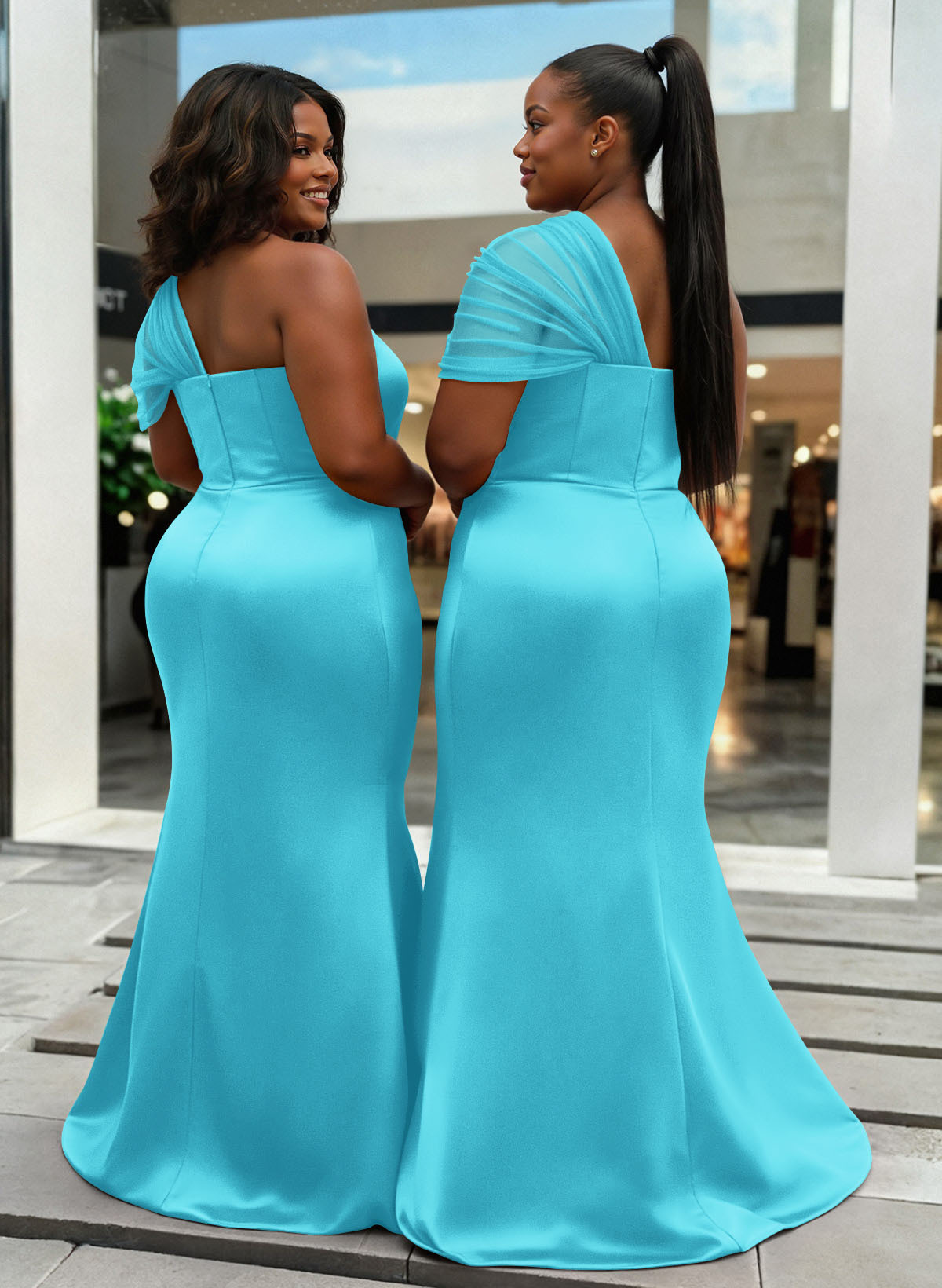 Trumpet/Mermaid One-Shoulder Sleeveless Satin/Tulle Bridesmaid Dresses, product image 370
