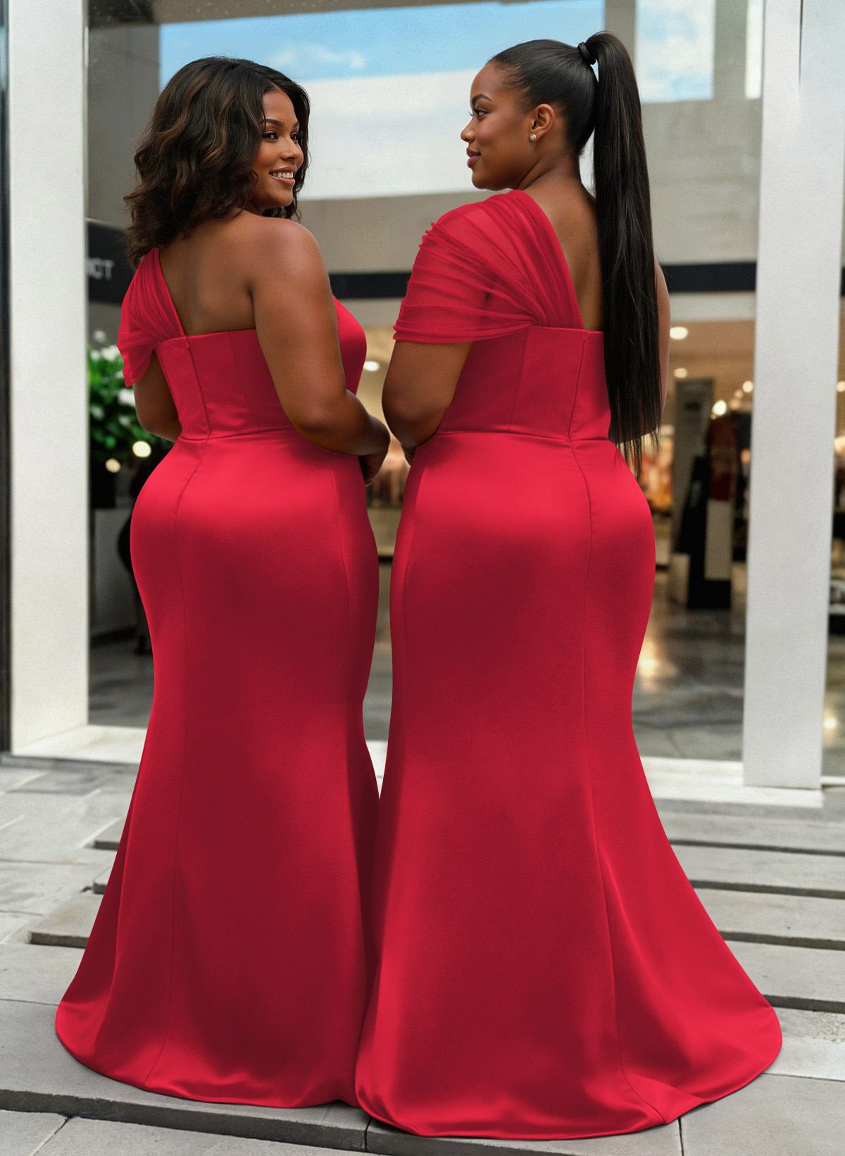 Trumpet/Mermaid One-Shoulder Sleeveless Satin/Tulle Bridesmaid Dresses, product image 394