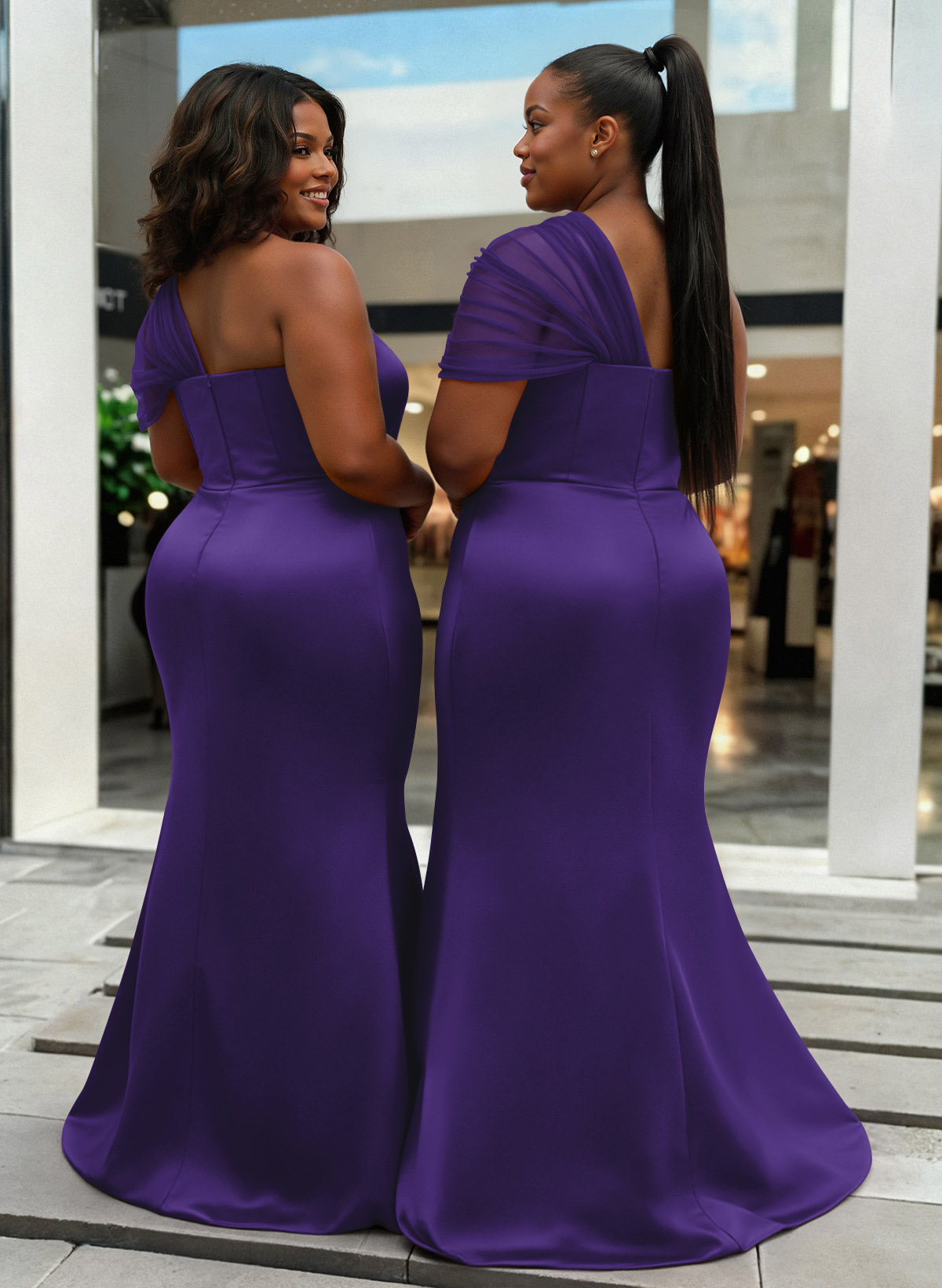 Trumpet/Mermaid One-Shoulder Sleeveless Satin/Tulle Bridesmaid Dresses, product image 410