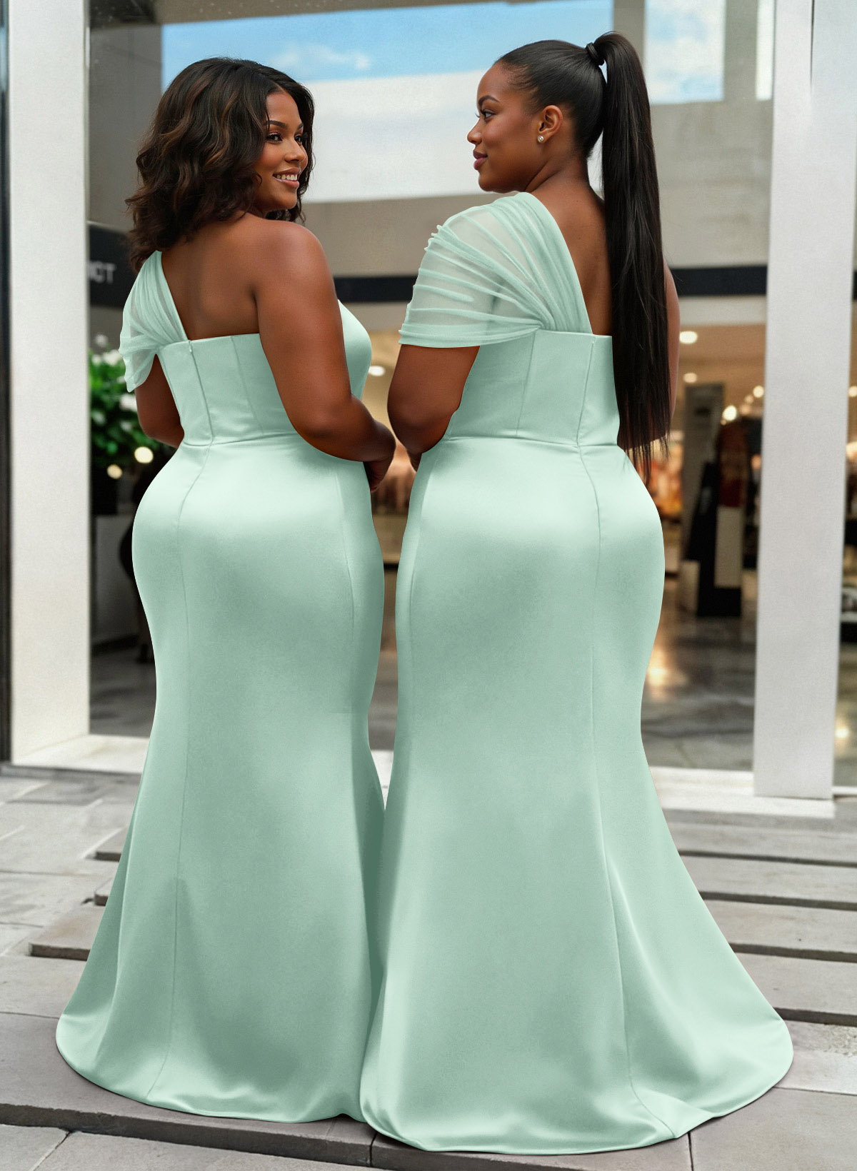 Trumpet/Mermaid One-Shoulder Sleeveless Satin/Tulle Bridesmaid Dresses, product image 434