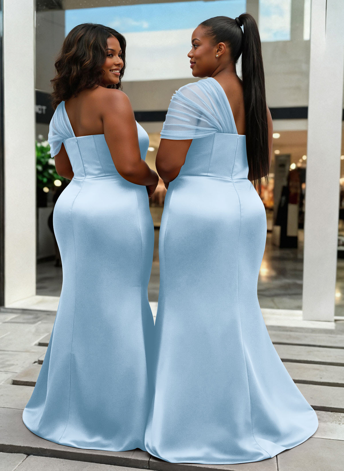 Trumpet/Mermaid One-Shoulder Sleeveless Satin/Tulle Bridesmaid Dresses, product image 366