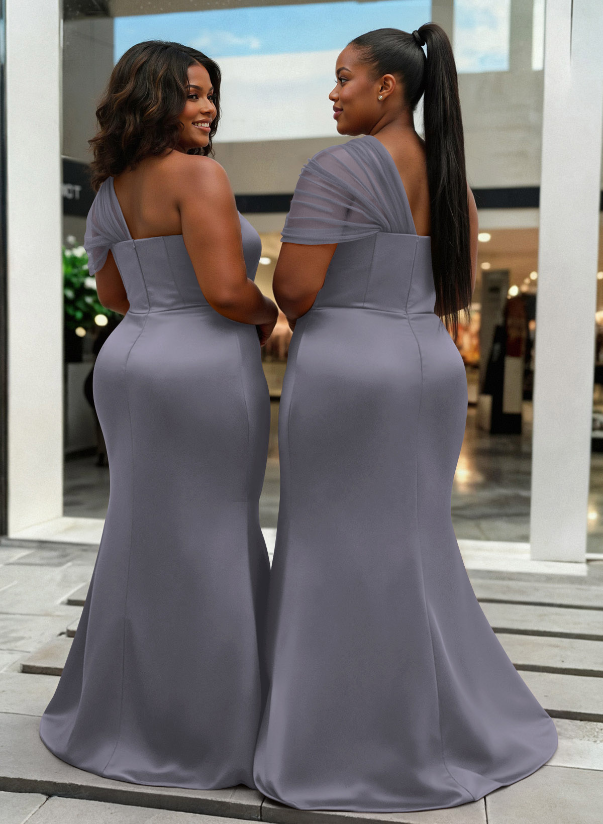 Trumpet/Mermaid One-Shoulder Sleeveless Satin/Tulle Bridesmaid Dresses, product image 362