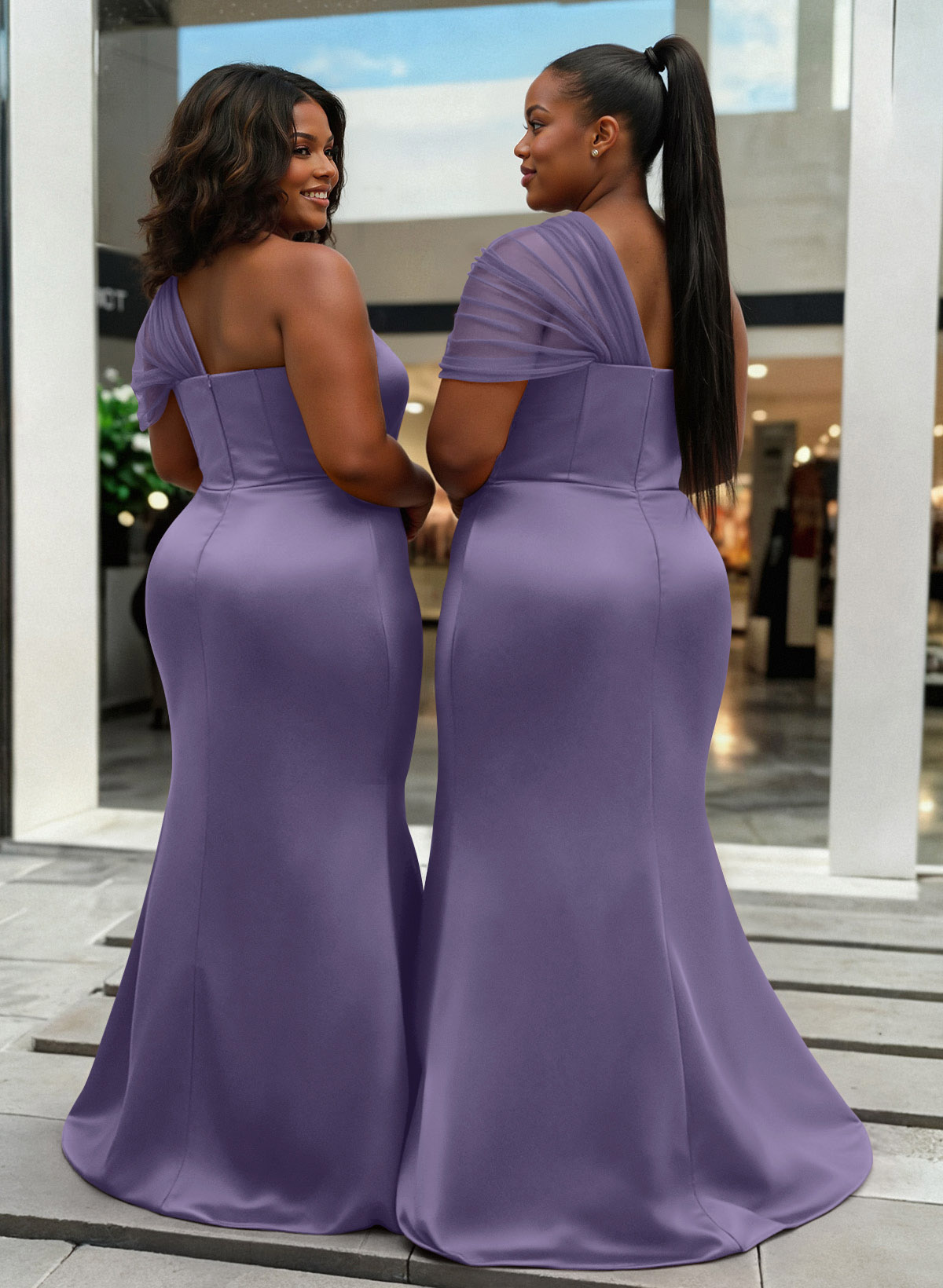 Trumpet/Mermaid One-Shoulder Sleeveless Satin/Tulle Bridesmaid Dresses, product image 416
