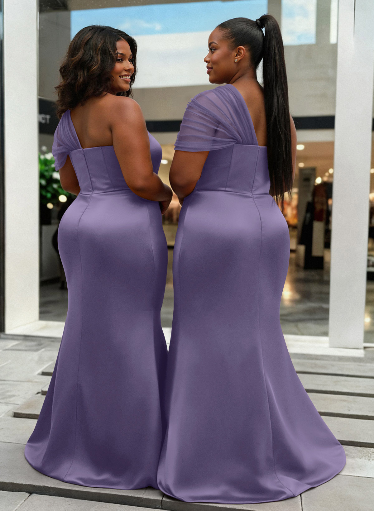 Trumpet/Mermaid One-Shoulder Sleeveless Satin/Tulle Bridesmaid Dresses, product image 416