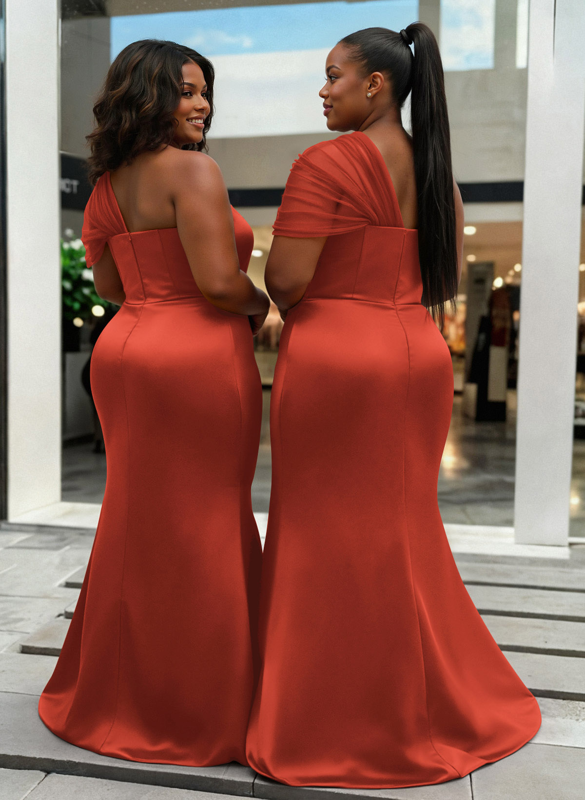 Trumpet/Mermaid One-Shoulder Sleeveless Satin/Tulle Bridesmaid Dresses, product image 404