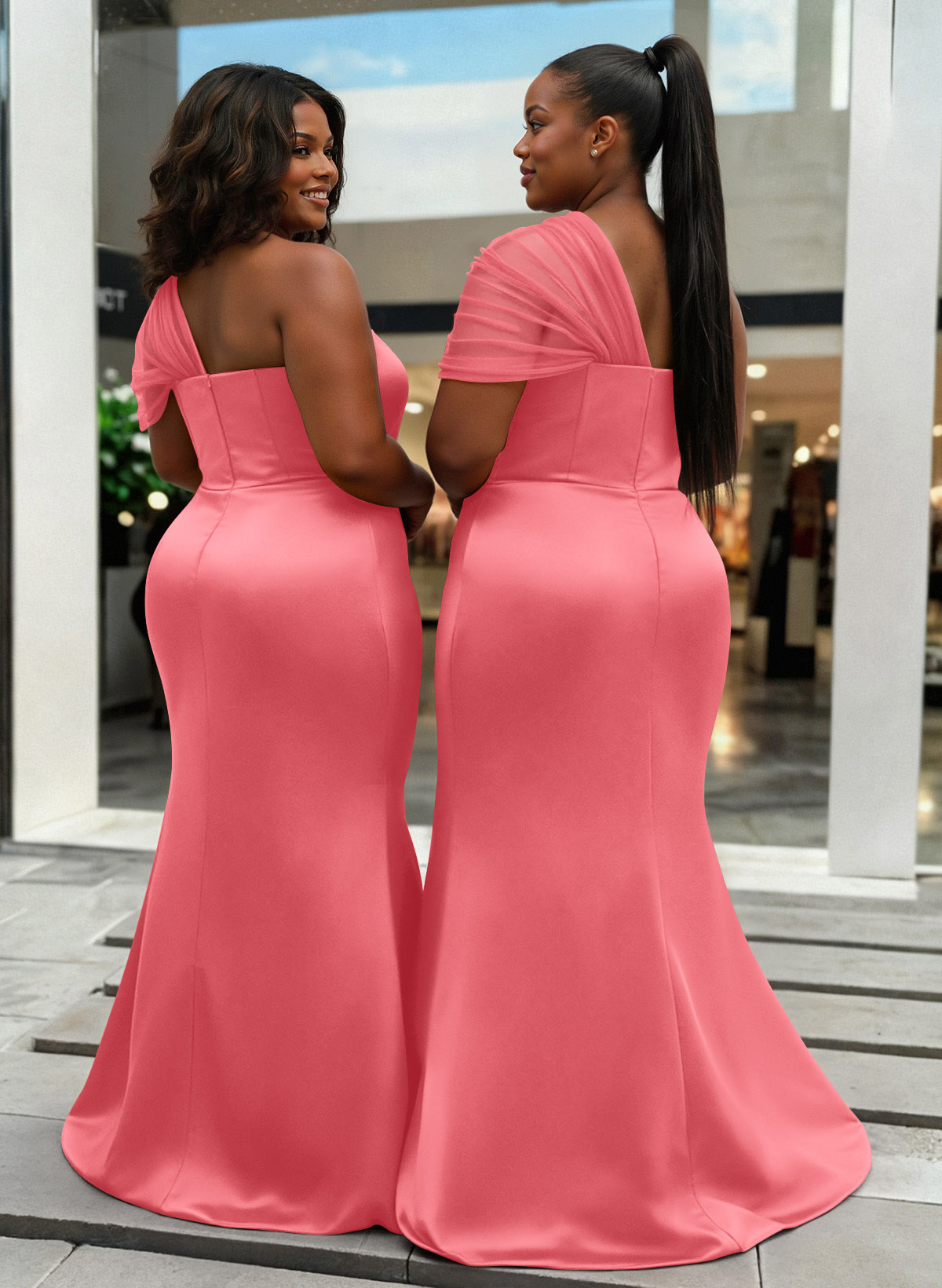 Trumpet/Mermaid One-Shoulder Sleeveless Satin/Tulle Bridesmaid Dresses, product image 406
