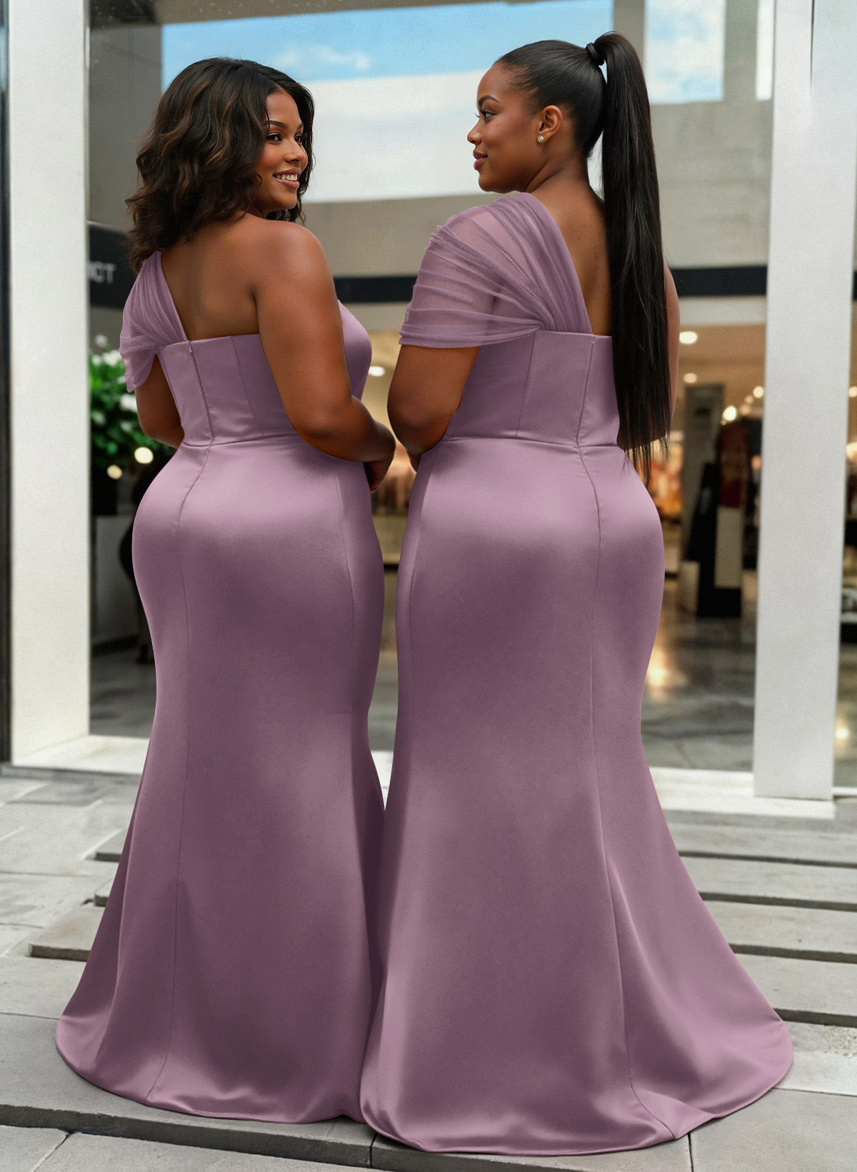 Trumpet/Mermaid One-Shoulder Sleeveless Satin/Tulle Bridesmaid Dresses, product image 418