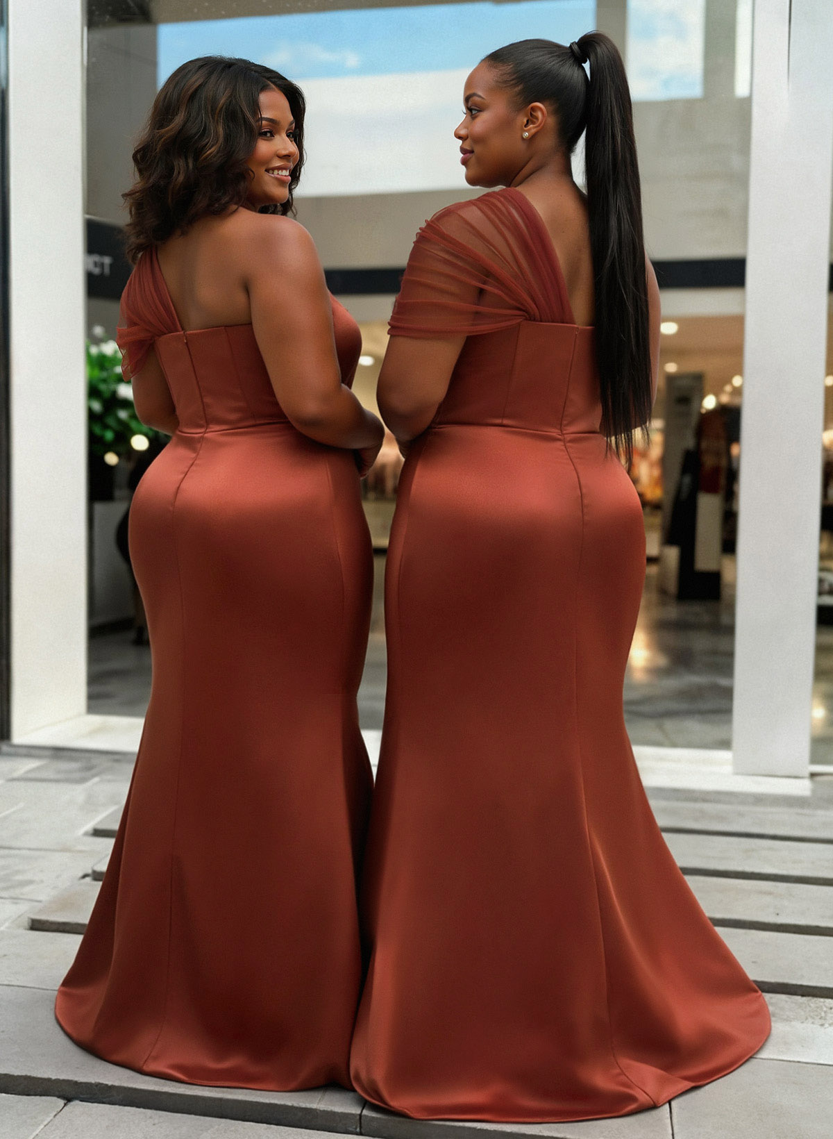 Trumpet/Mermaid One-Shoulder Sleeveless Satin/Tulle Bridesmaid Dresses, product image 348