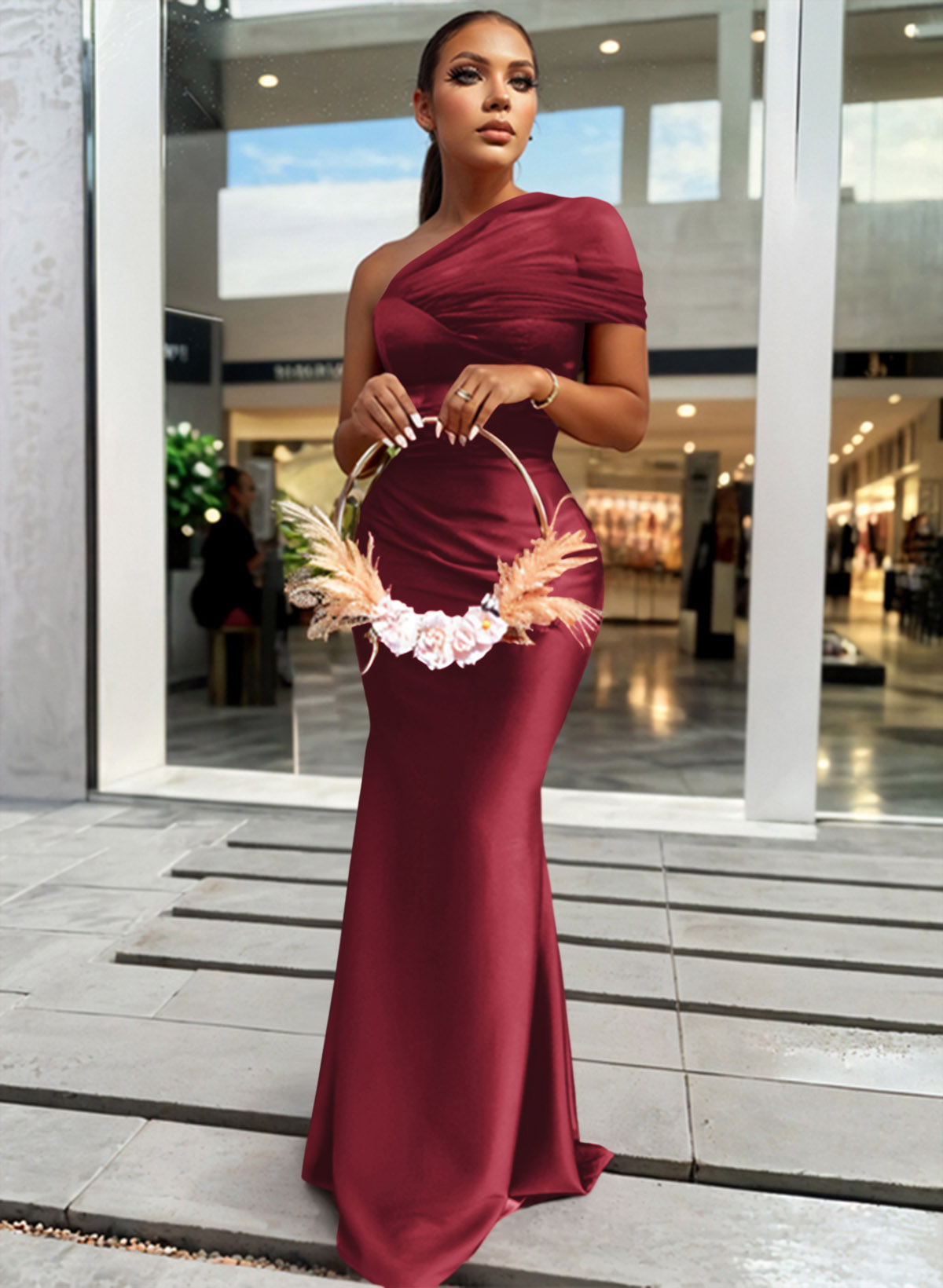 Trumpet/Mermaid One-Shoulder Sleeveless Satin/Tulle Bridesmaid Dresses, product image 124