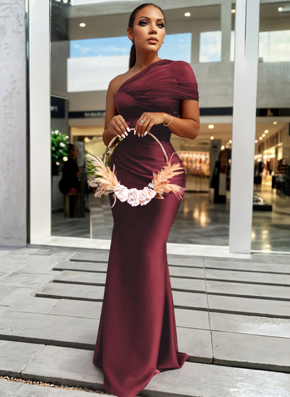 Trumpet/Mermaid One-Shoulder Sleeveless Satin/Tulle Bridesmaid Dresses, product image 129