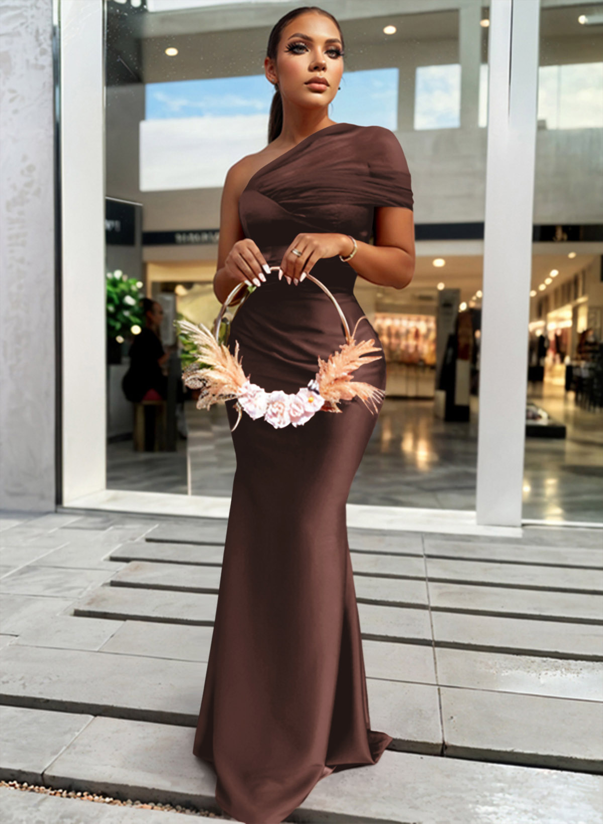 Trumpet/Mermaid One-Shoulder Sleeveless Satin/Tulle Bridesmaid Dresses, product image 309