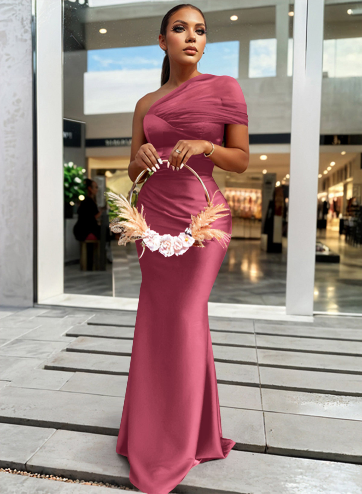 Trumpet/Mermaid One-Shoulder Sleeveless Satin/Tulle Bridesmaid Dresses, product image 134