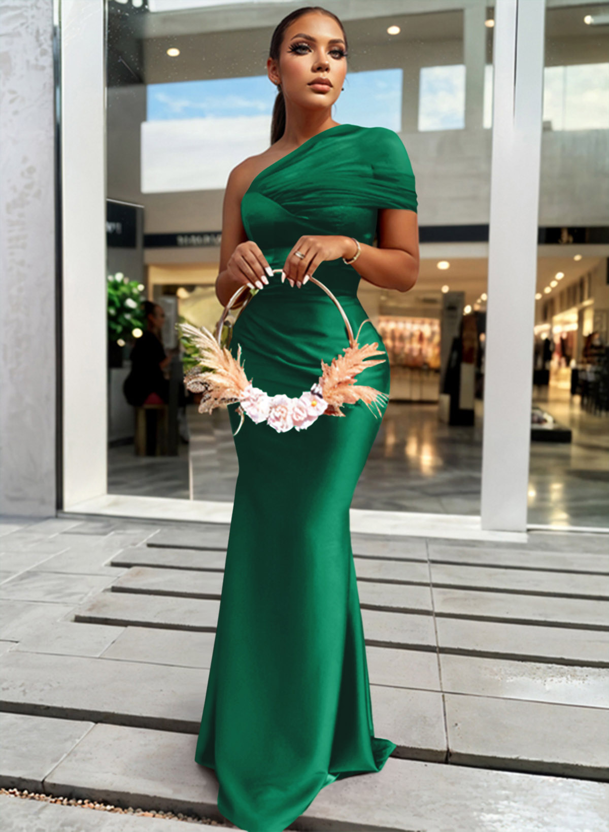 Trumpet/Mermaid One-Shoulder Sleeveless Satin/Tulle Bridesmaid Dresses, product image 214