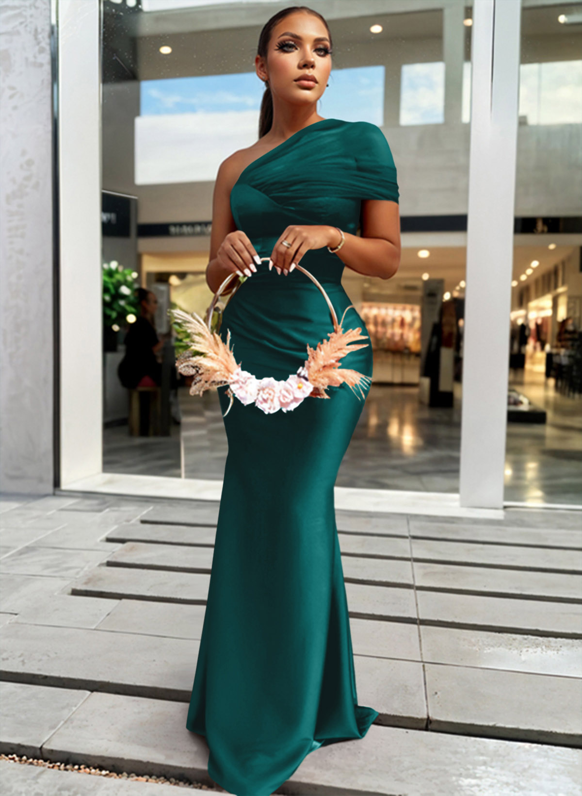 Trumpet/Mermaid One-Shoulder Sleeveless Satin/Tulle Bridesmaid Dresses, product image 234