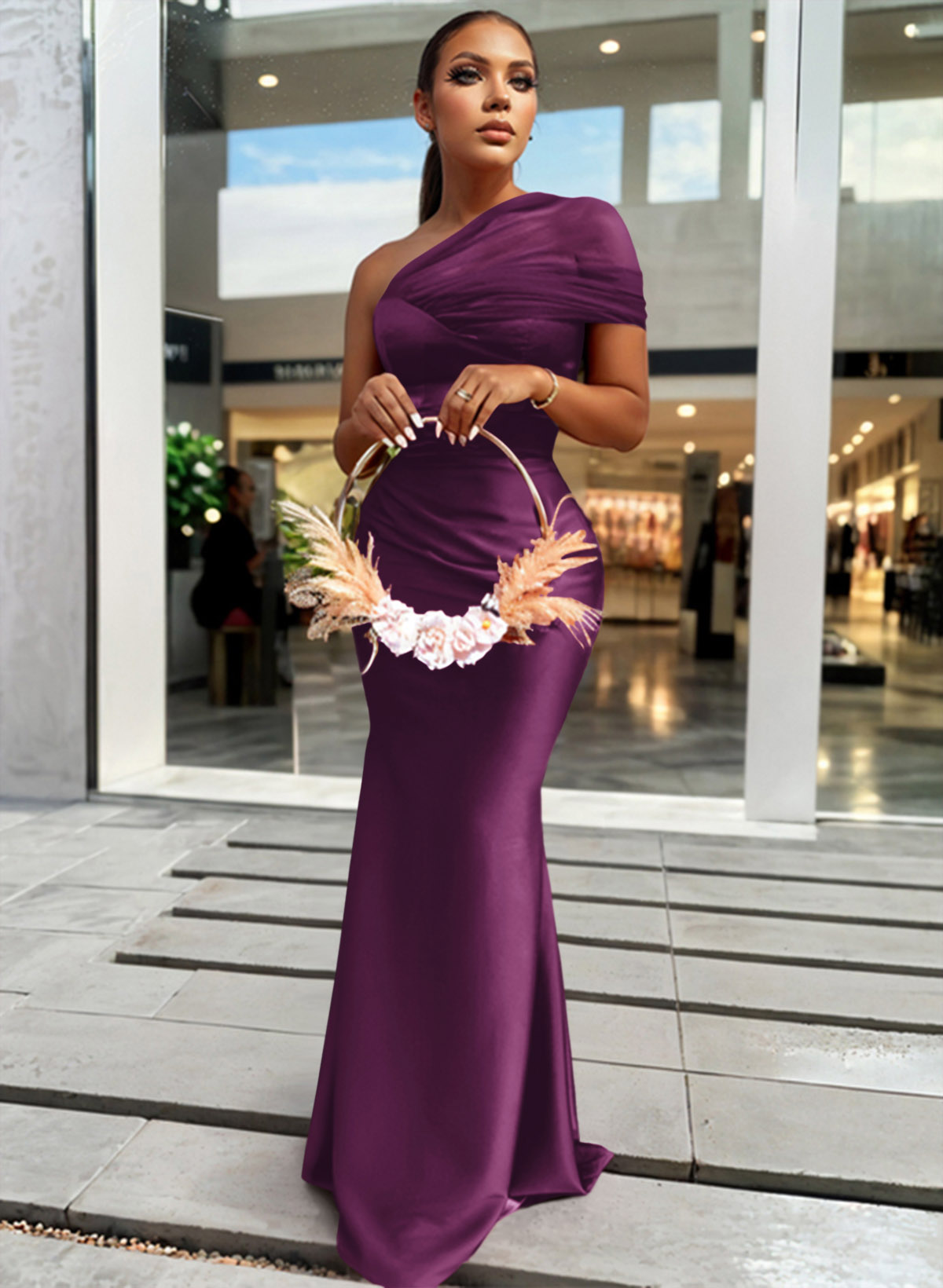 Trumpet/Mermaid One-Shoulder Sleeveless Satin/Tulle Bridesmaid Dresses, product image 164
