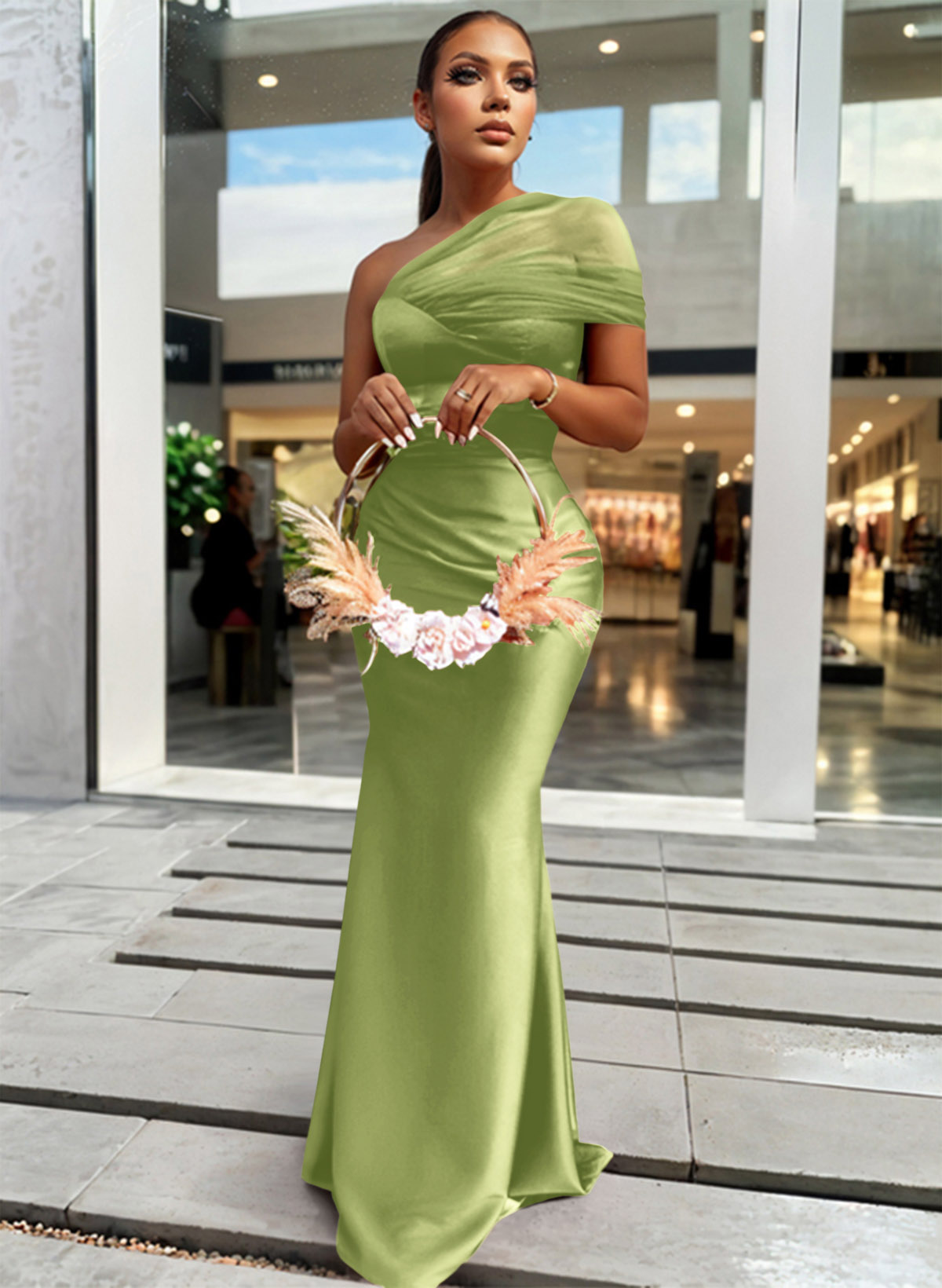 Trumpet/Mermaid One-Shoulder Sleeveless Satin/Tulle Bridesmaid Dresses, product image 334