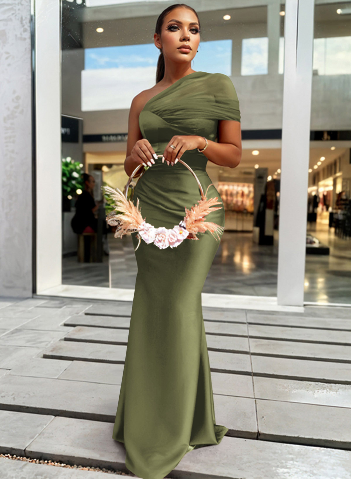 Trumpet/Mermaid One-Shoulder Sleeveless Satin/Tulle Bridesmaid Dresses, product image 239