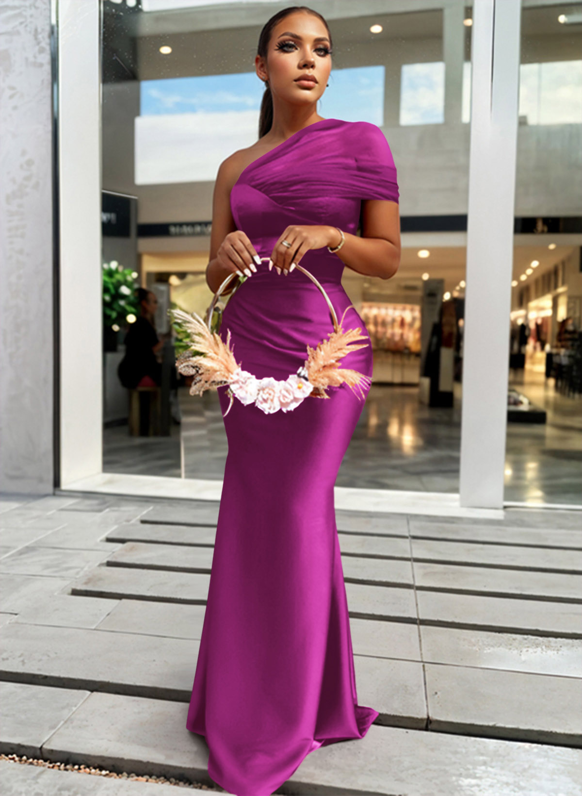 Trumpet/Mermaid One-Shoulder Sleeveless Satin/Tulle Bridesmaid Dresses, product image 154