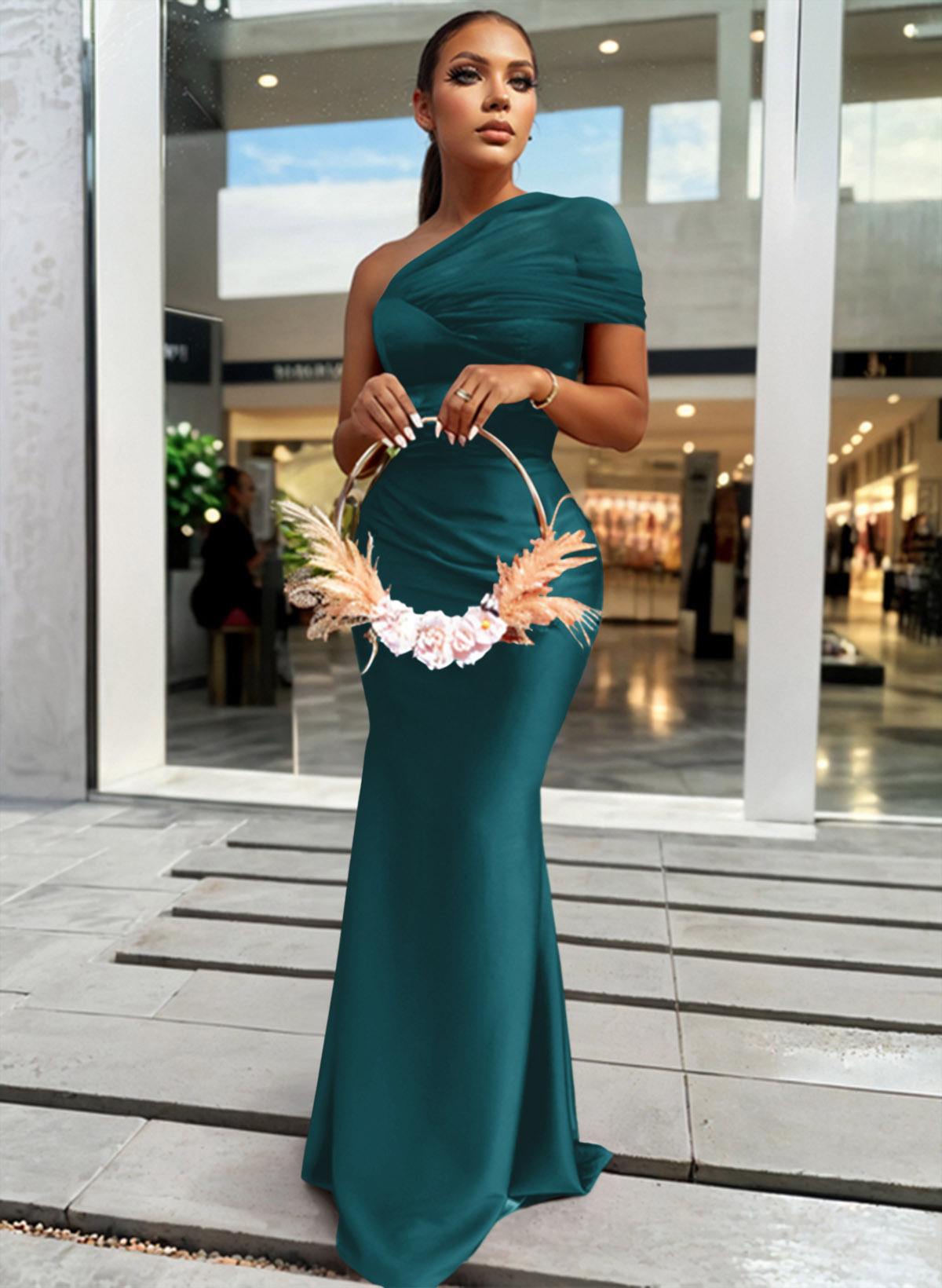 Trumpet/Mermaid One-Shoulder Sleeveless Satin/Tulle Bridesmaid Dresses, product image 229