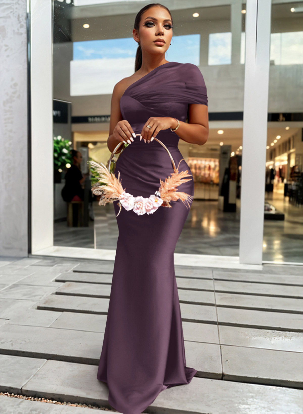 Trumpet/Mermaid One-Shoulder Sleeveless Satin/Tulle Bridesmaid Dresses, product image 204