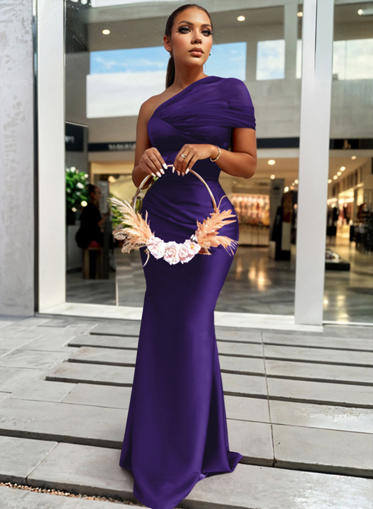 Trumpet/Mermaid One-Shoulder Sleeveless Satin/Tulle Bridesmaid Dresses, product image 159